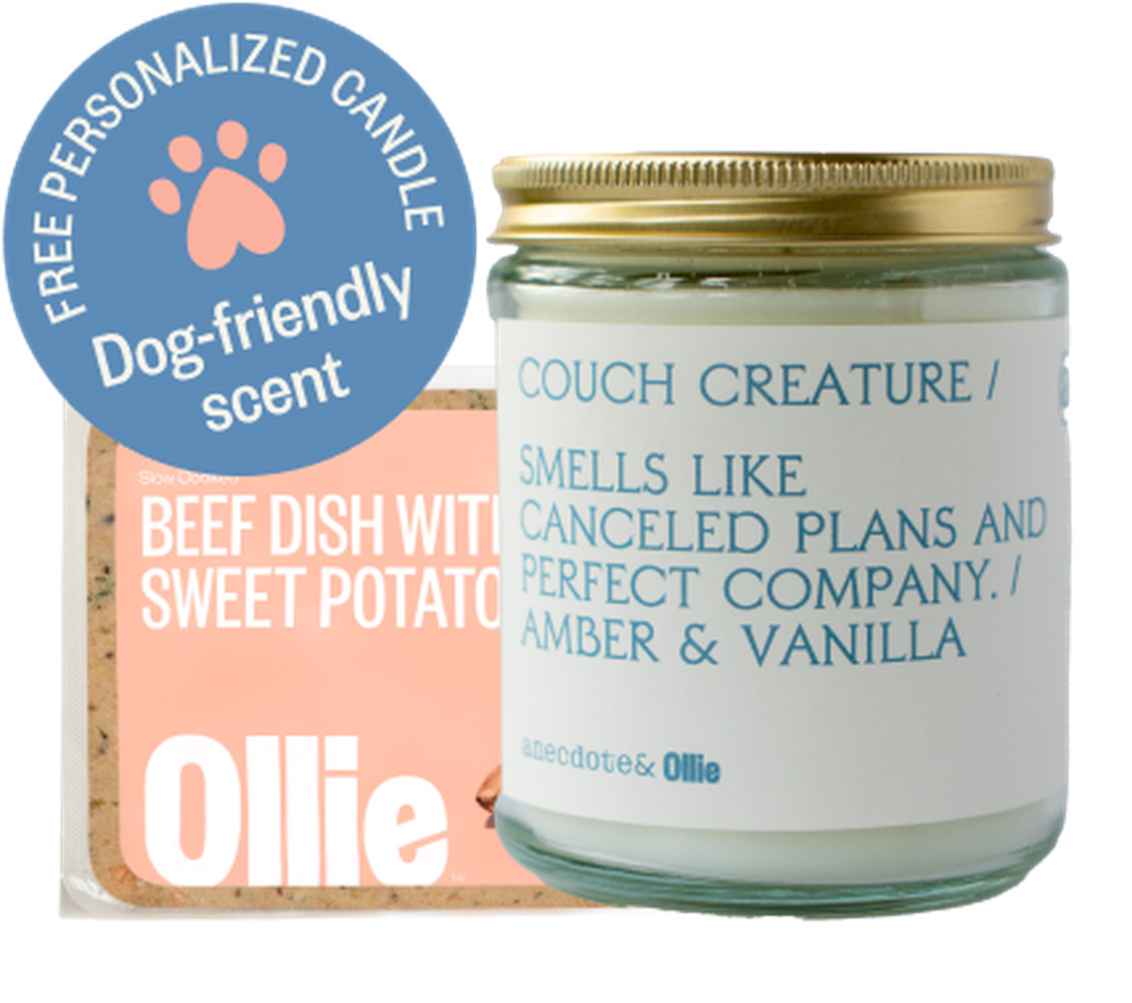 Image of our current gift with purchase item - a dog friendly scent customized candle