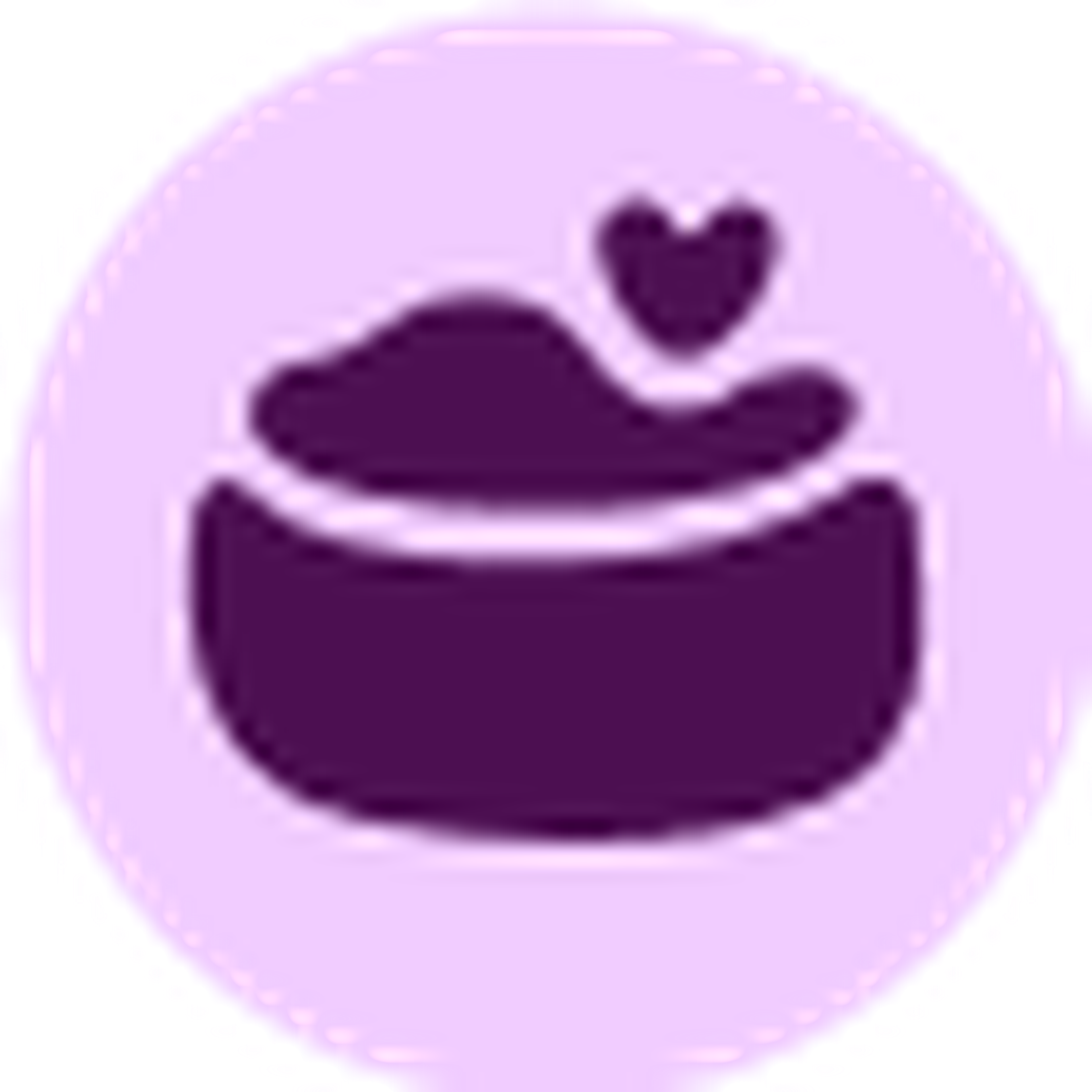 Icon of a purple container with a heart shape above it on a lavender background.