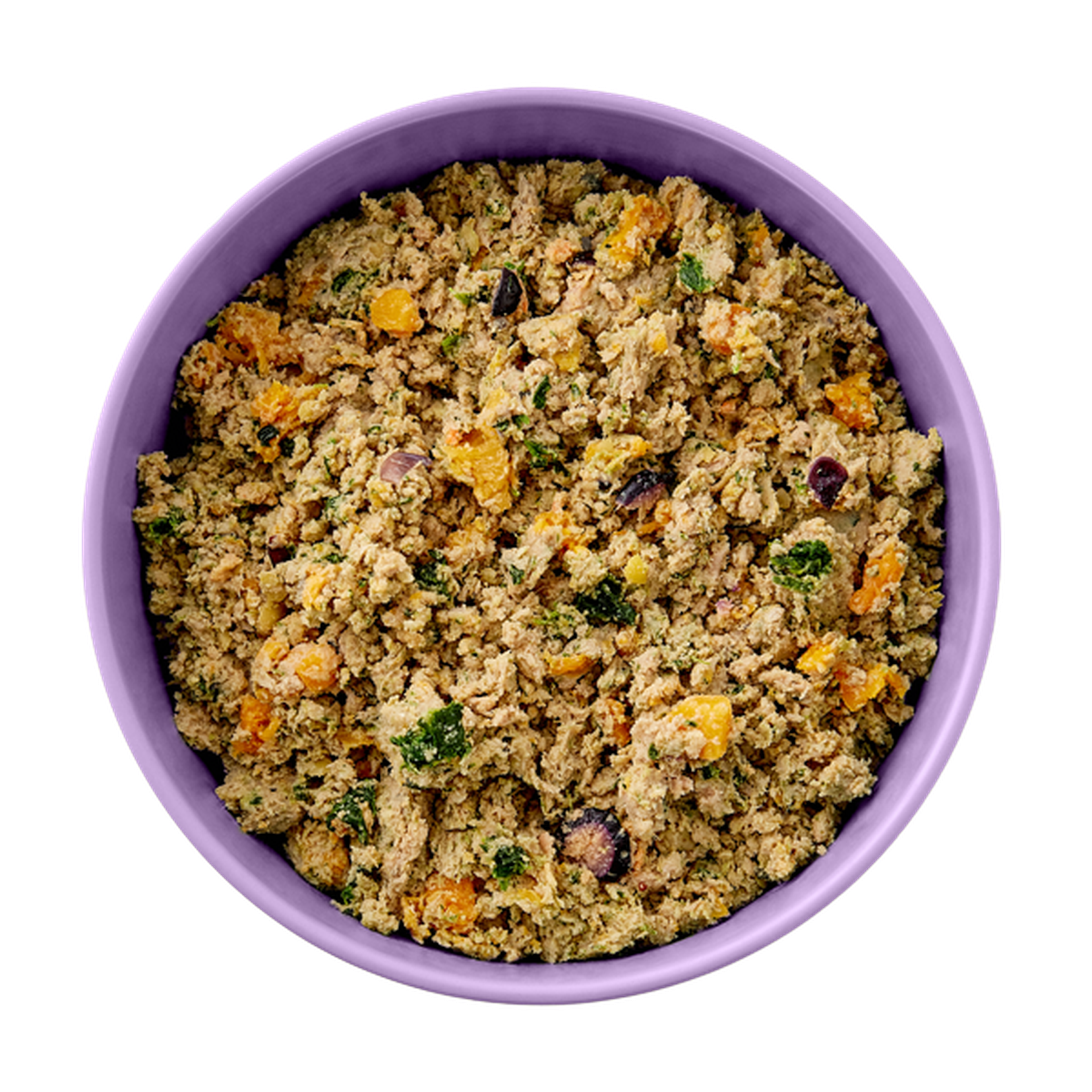 Aerial view of a bowl of fresh Ollie turkey food