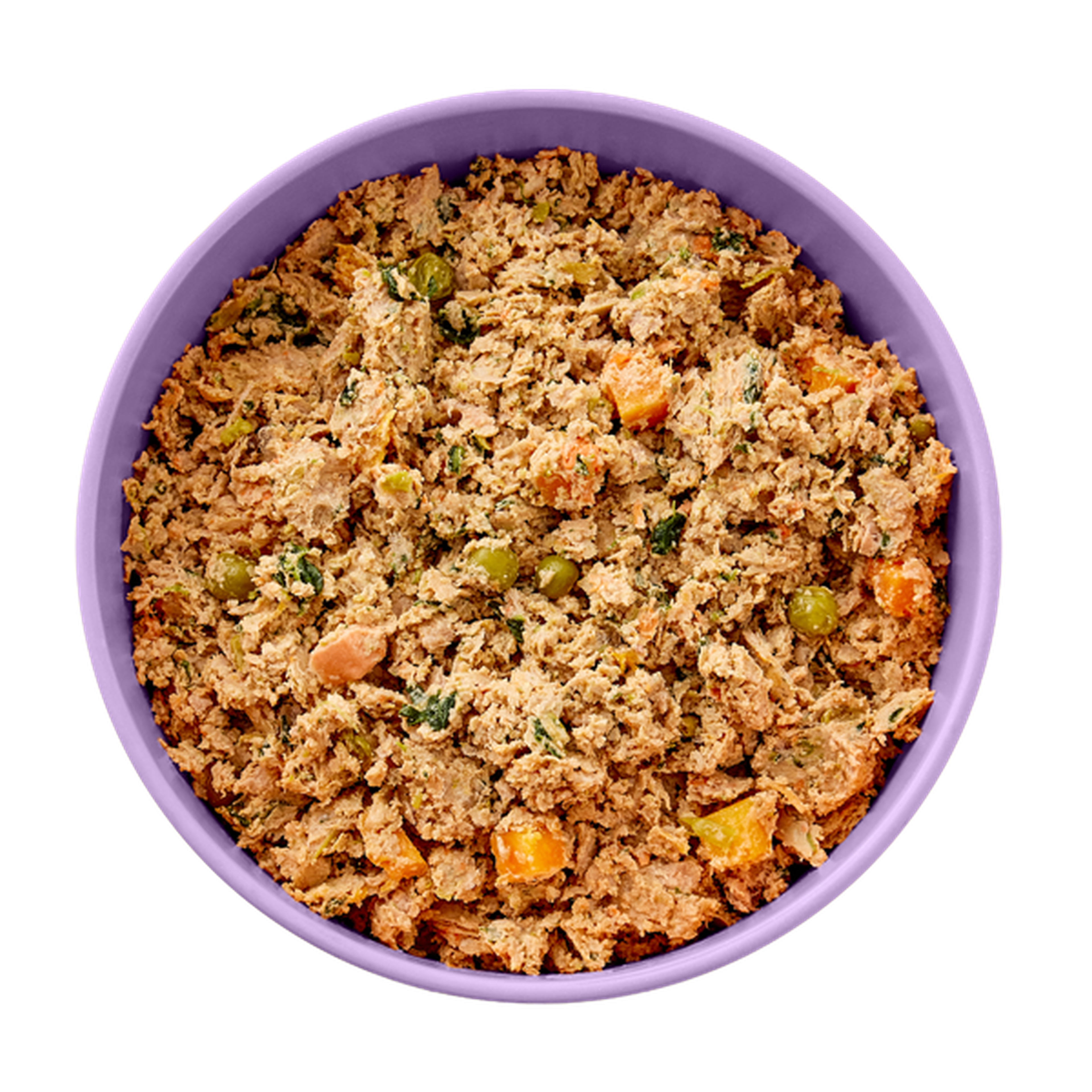 Aerial view of a bowl of fresh Ollie pork food