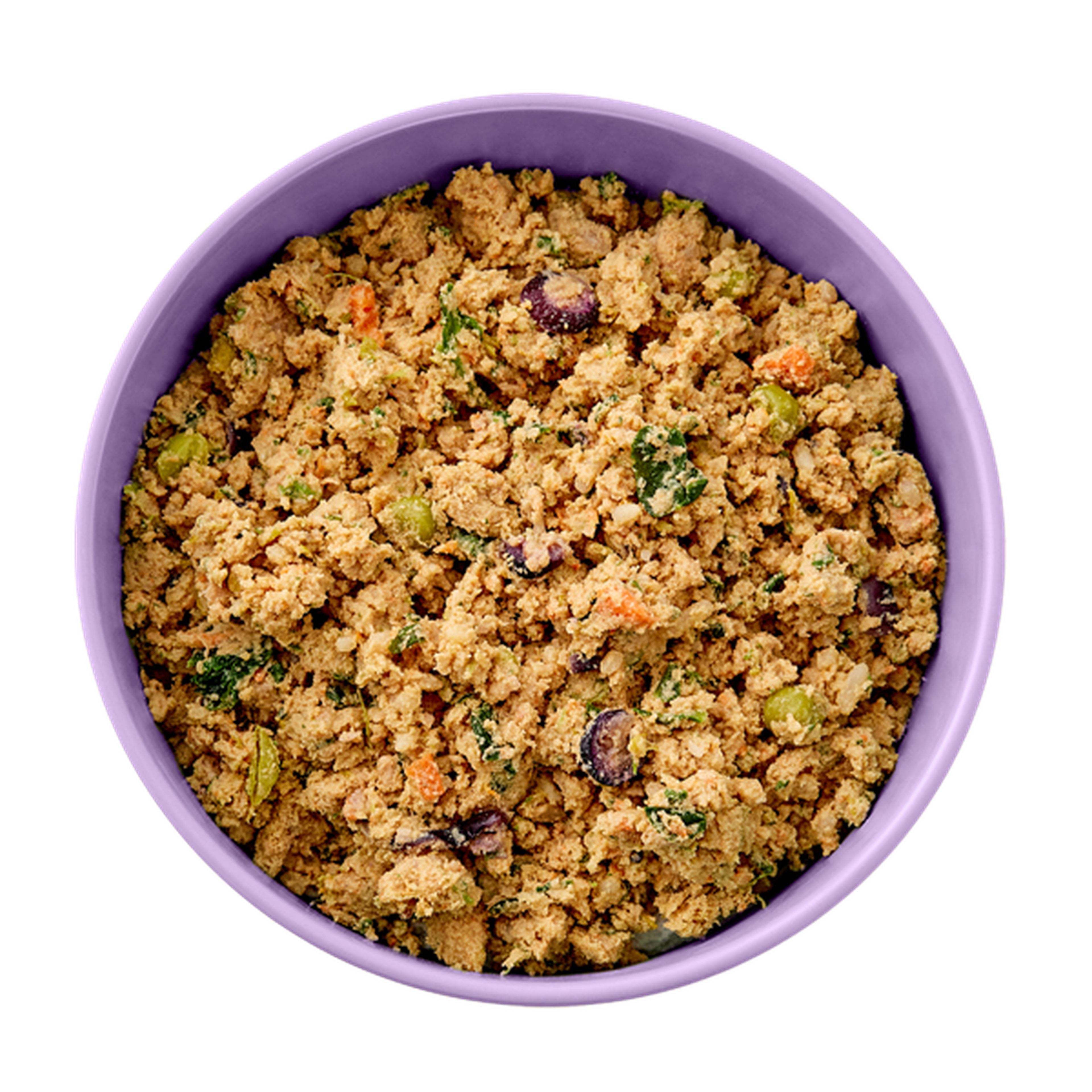 Aerial view of a bowl of fresh Ollie chicken food