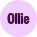 A purple circle with the word "Ollie" in bold, dark letters centered inside.