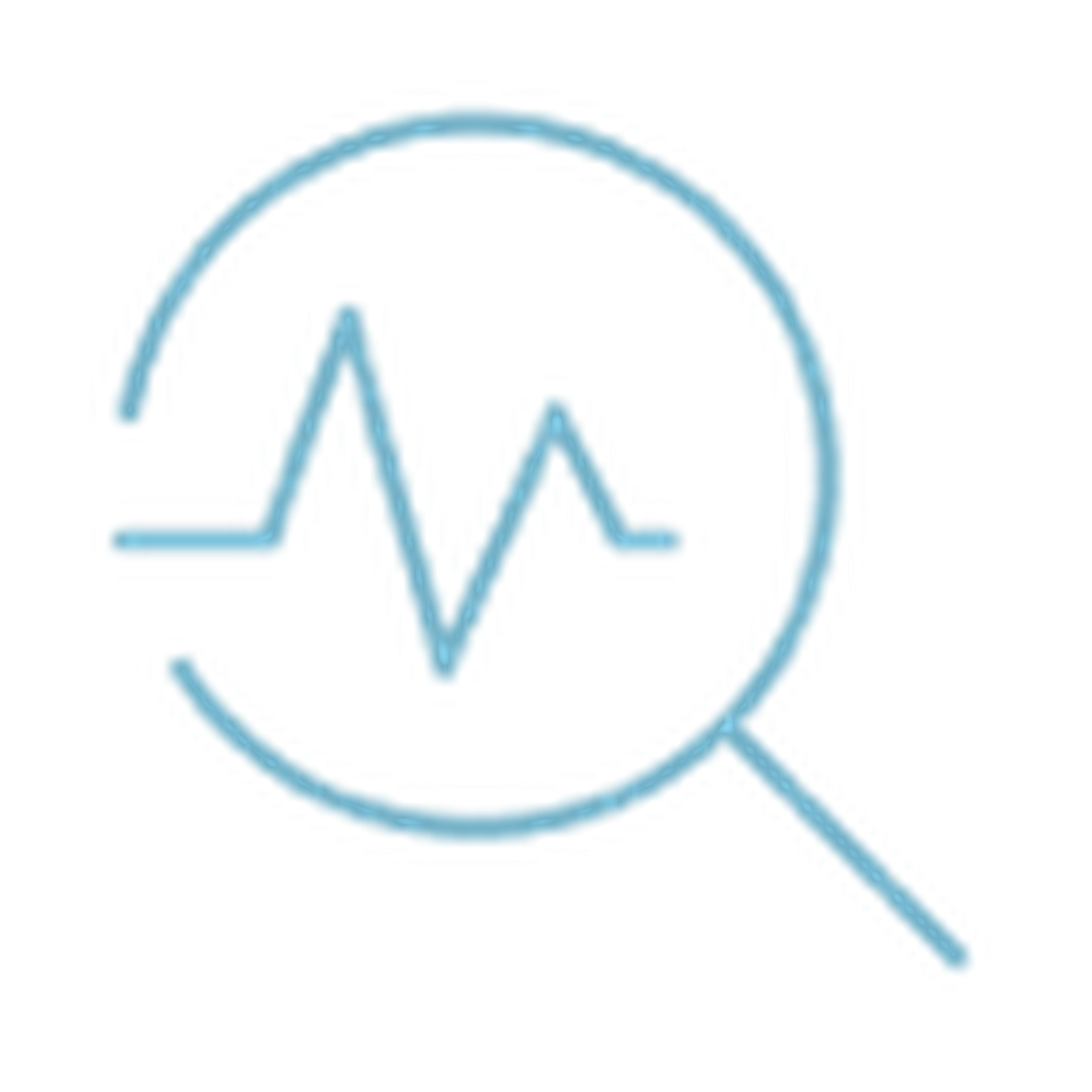 Magnifying glass with a heartbeat line inside, symbolizing health monitoring or medical analysis.