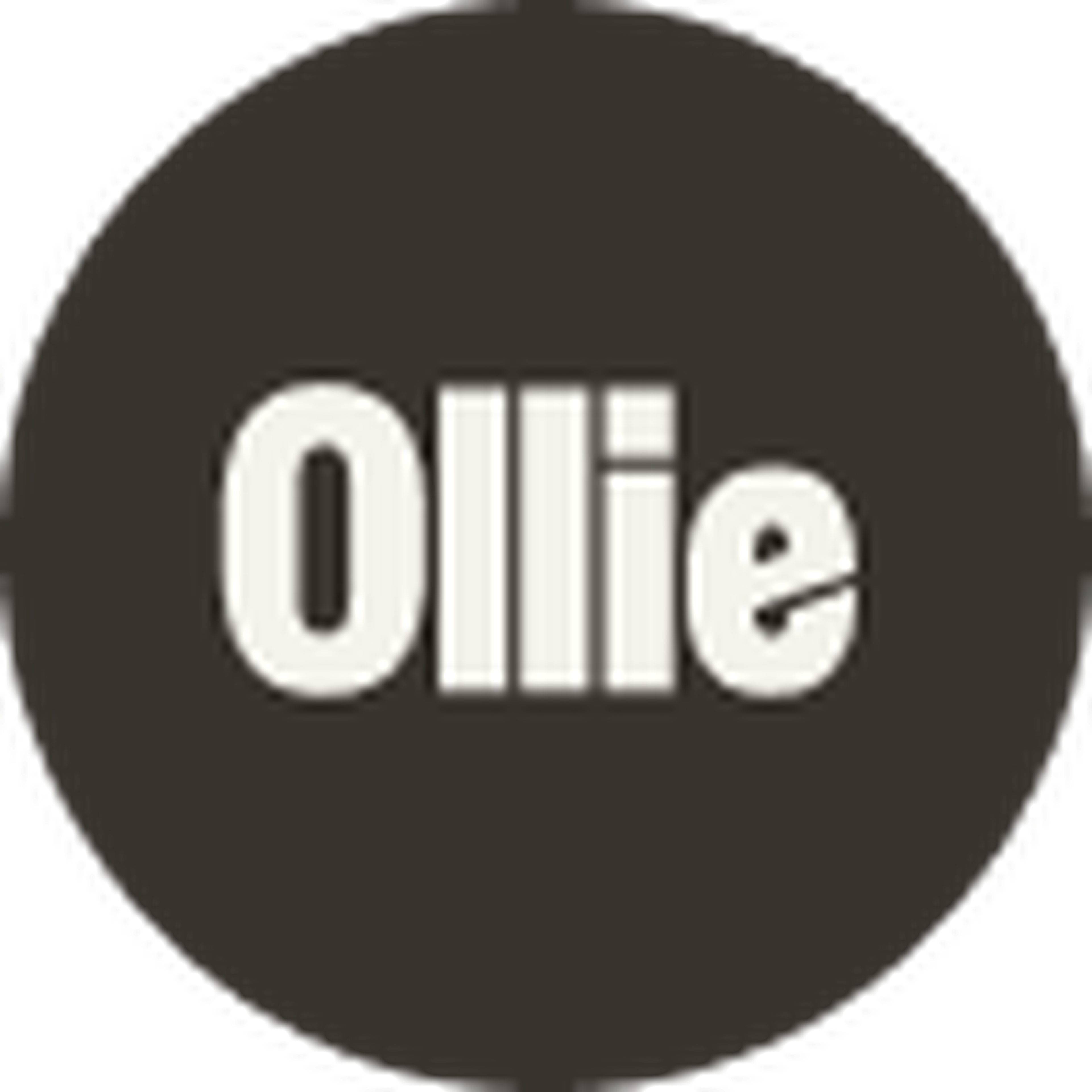 Ollie logo inside a dark brown circle