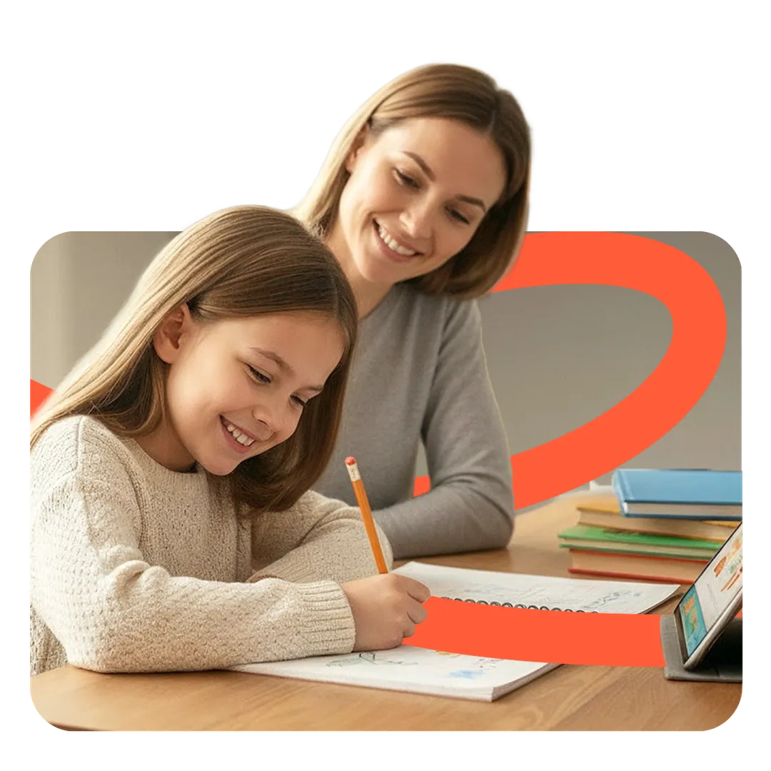 elementary student with parent
