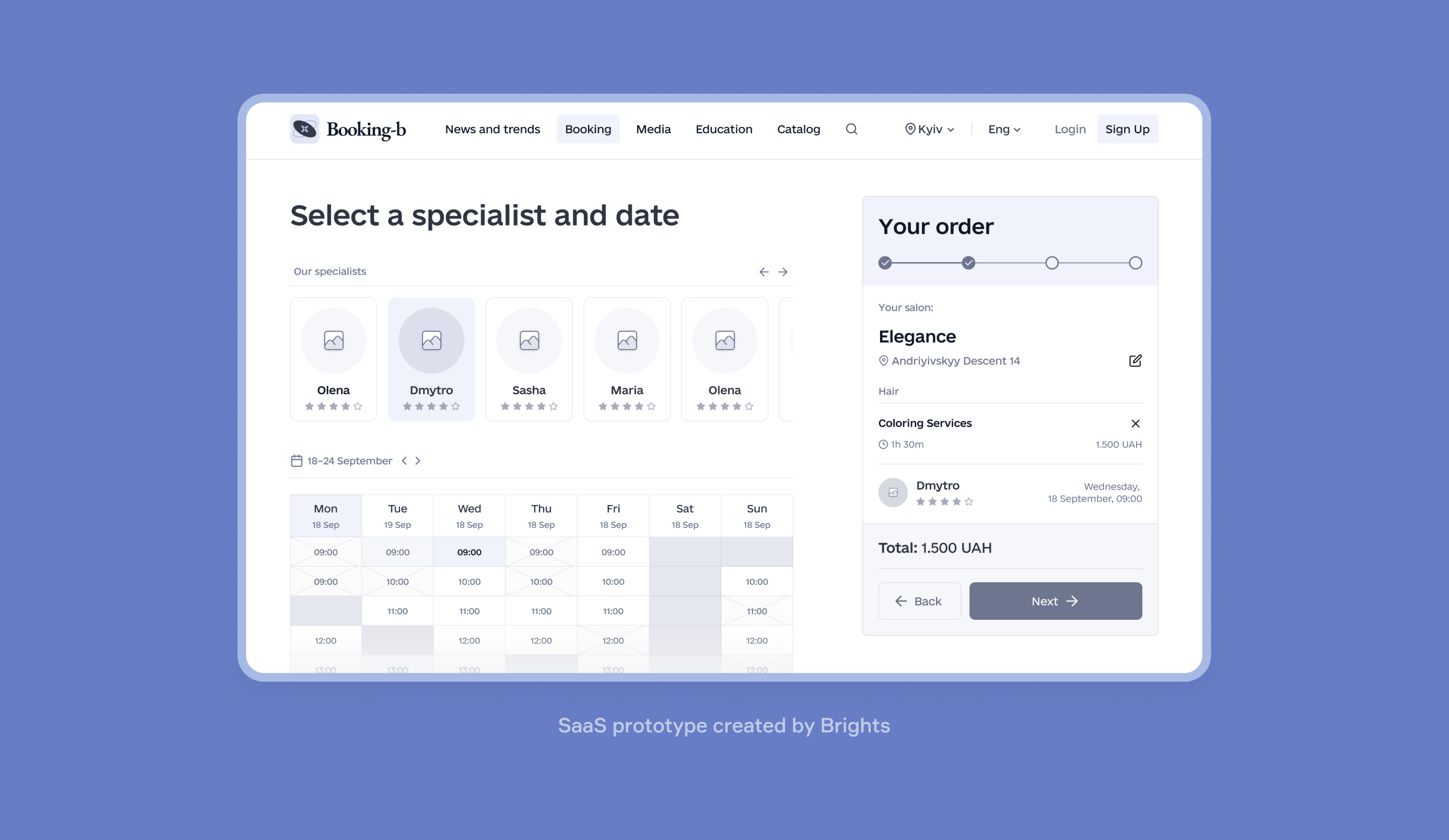 SaaS prototype created by Brights