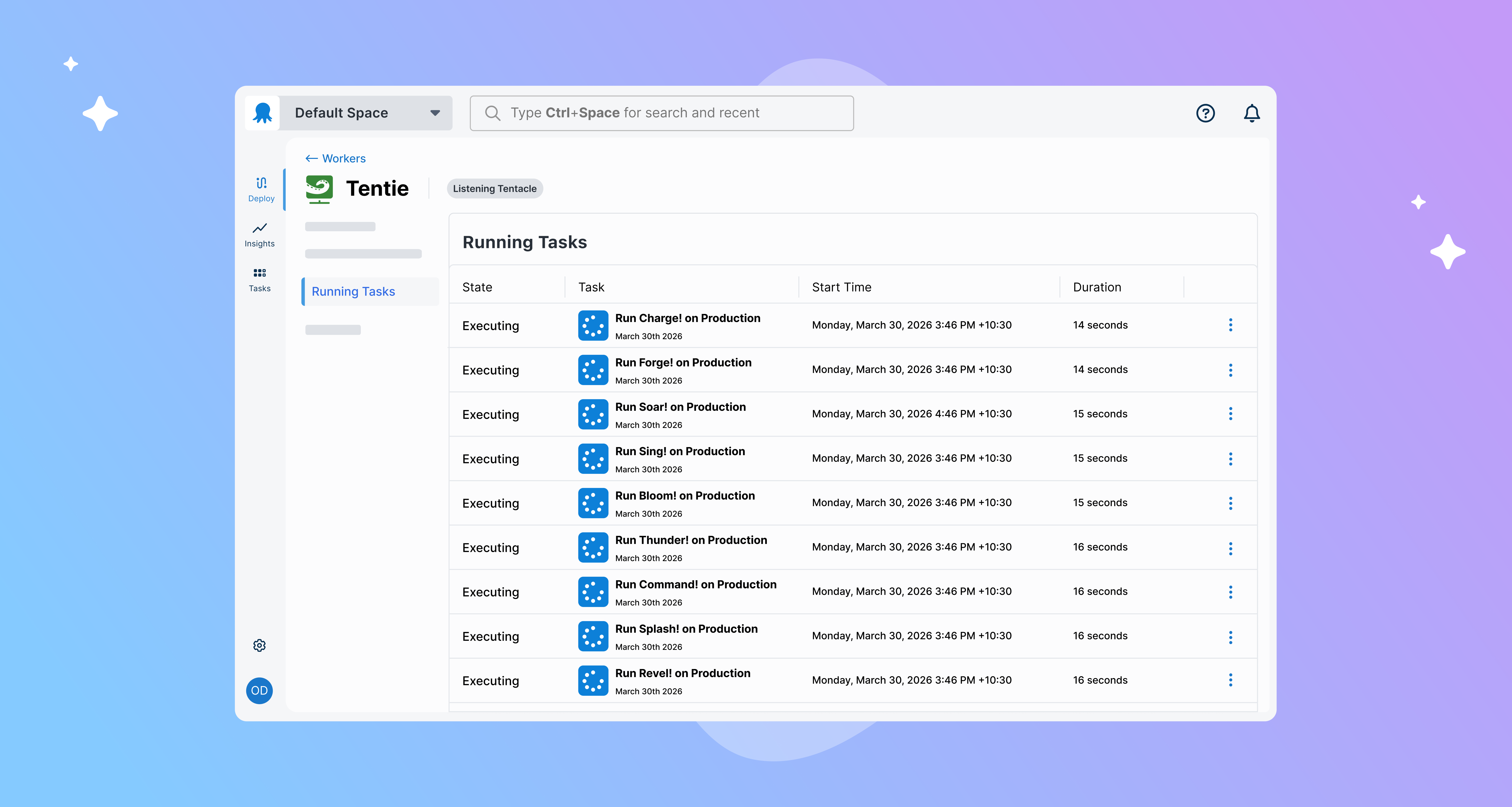 Running Tasks dashboard in Octopus UI