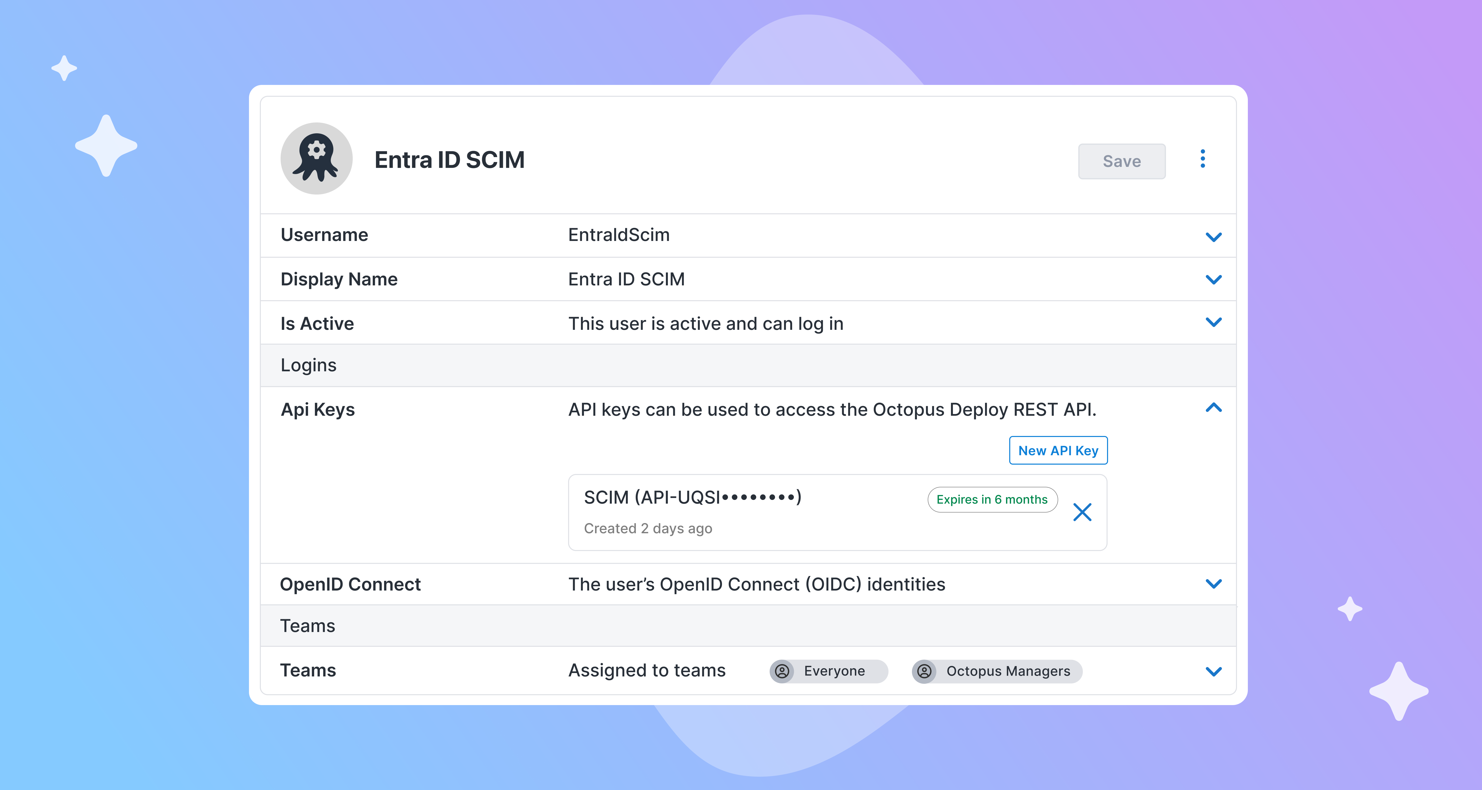 Octopus UI showing SCIM for Entra ID
