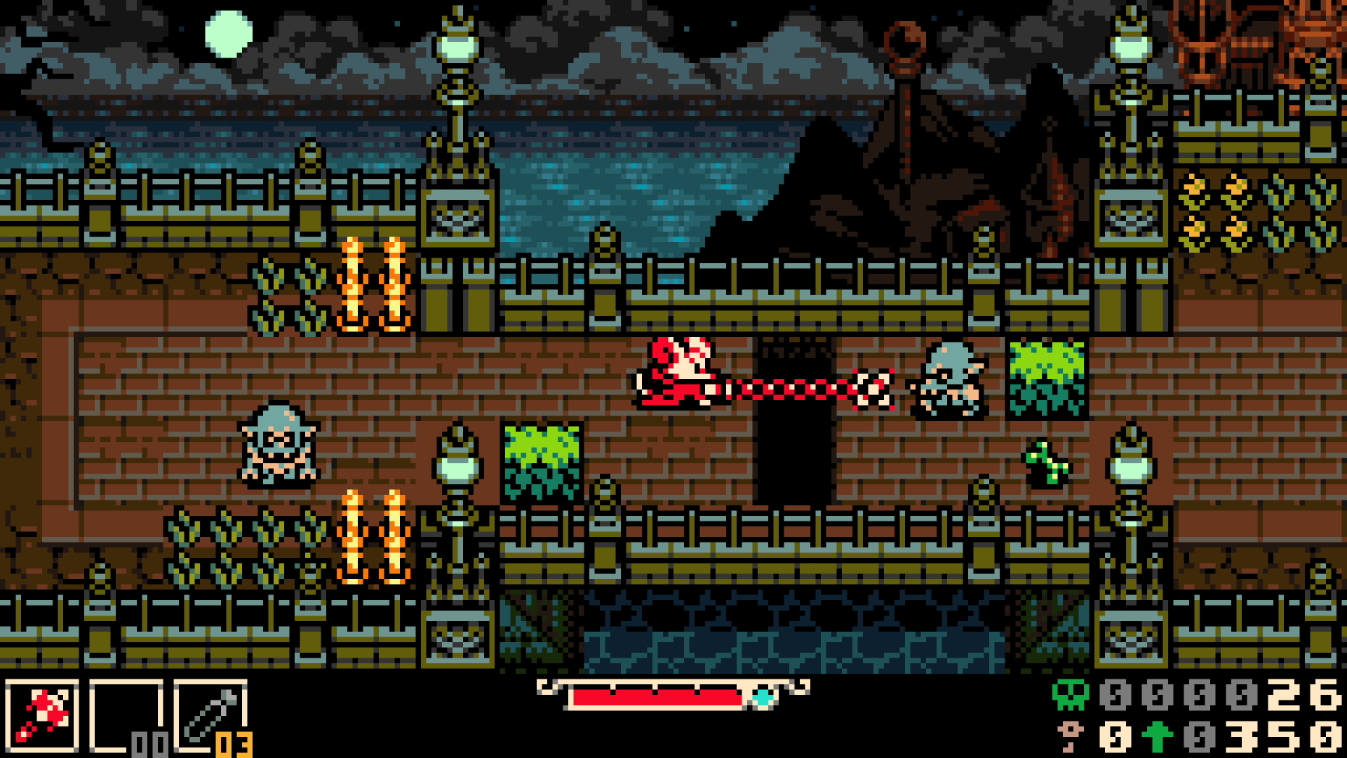 Mina the Hollower gameplay in a dark area, useful for preparing movement and attack controls