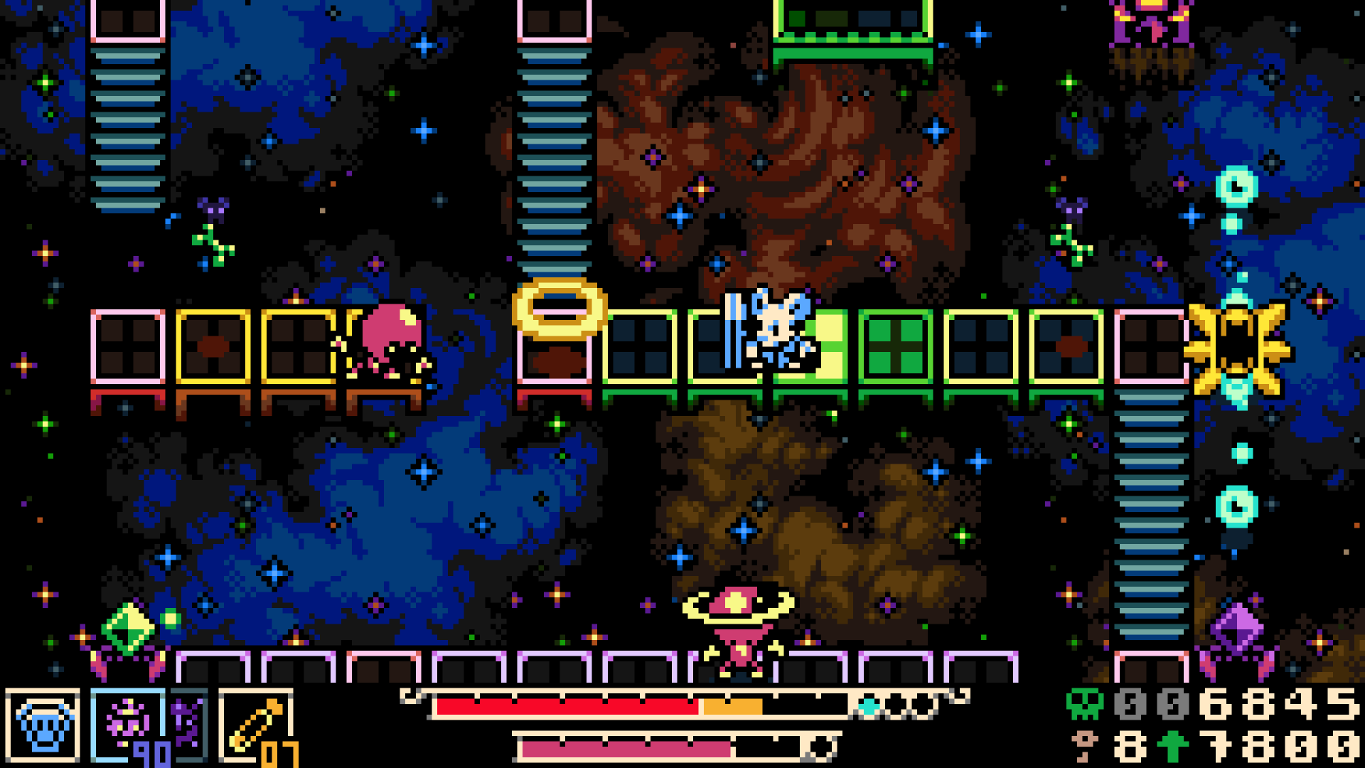 Mina the Hollower using a ranged attack in an enemy room, showing when to trigger a Sidearm