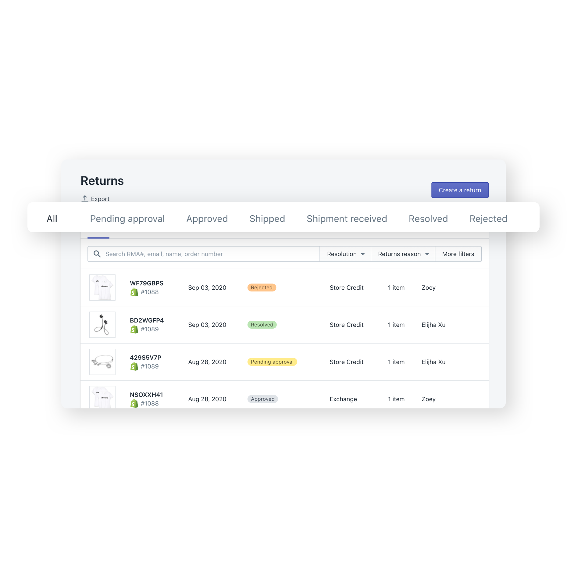 Returns management portal