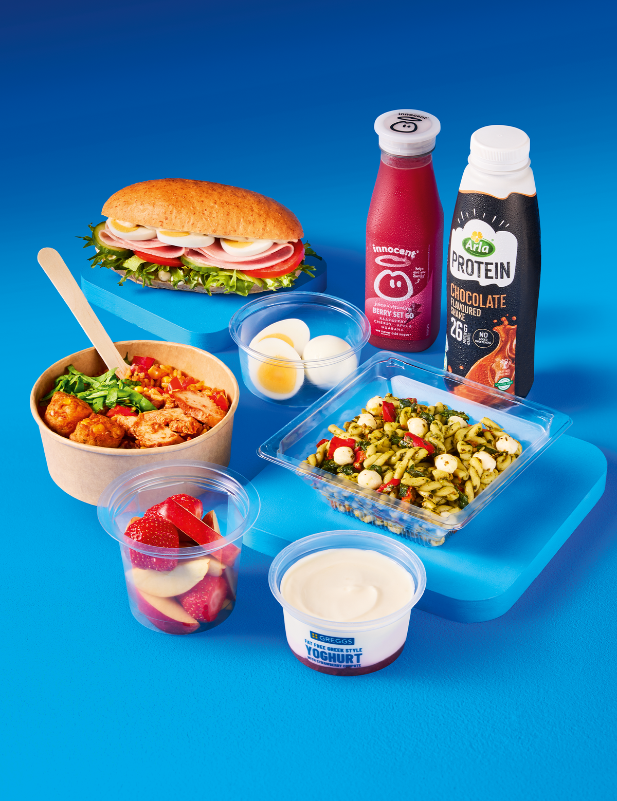 A range of healthy choices on a blue background
