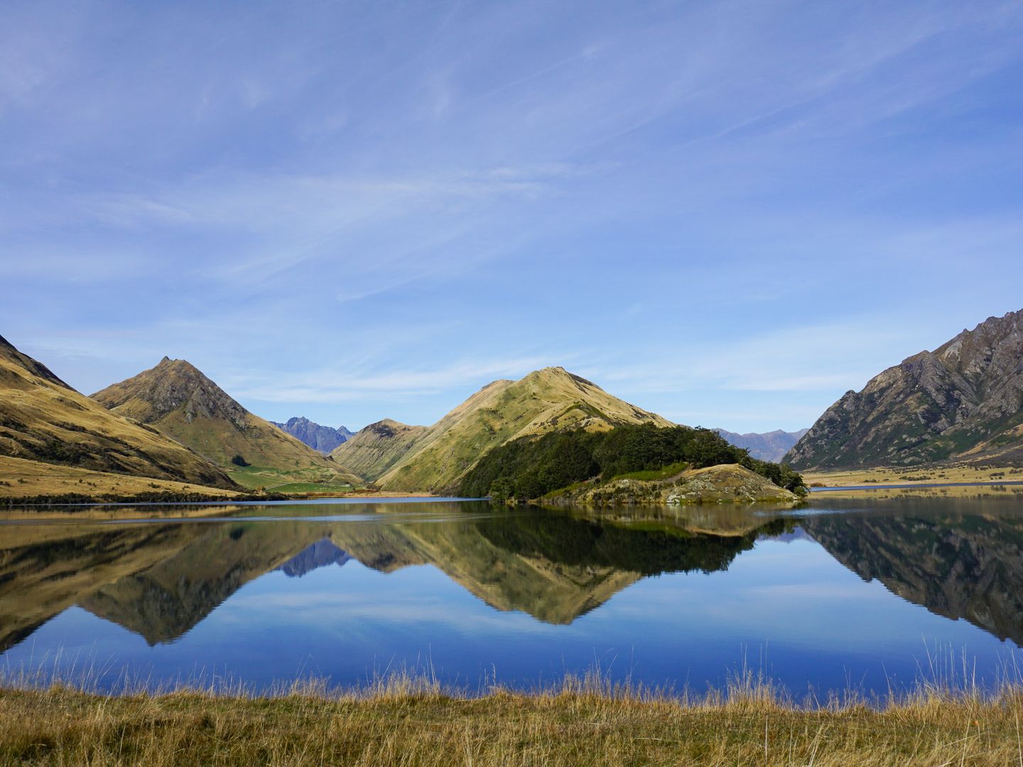 Mountain reflection in Moke Lake near Queenstown, New Zealand.