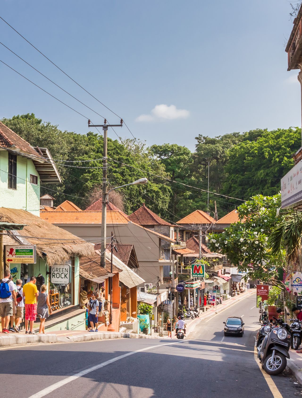 People walking down the street in central Ubud, Bali