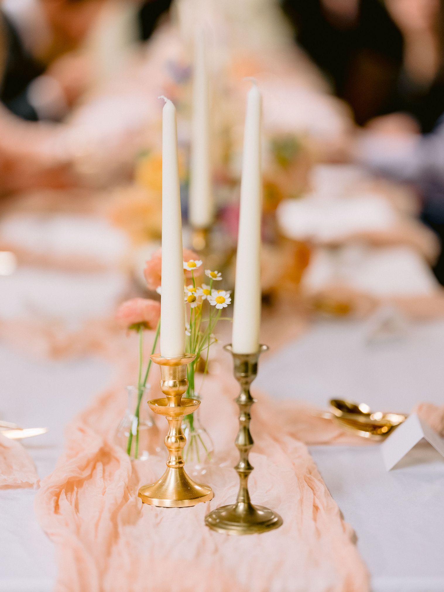 taper candles and bud vases tablescape