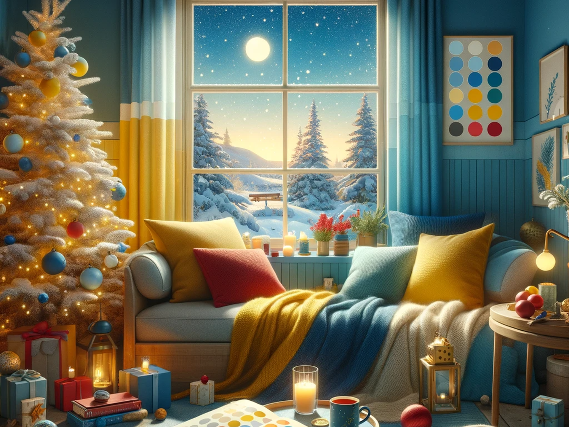 a christmas decorated room in reservio colours