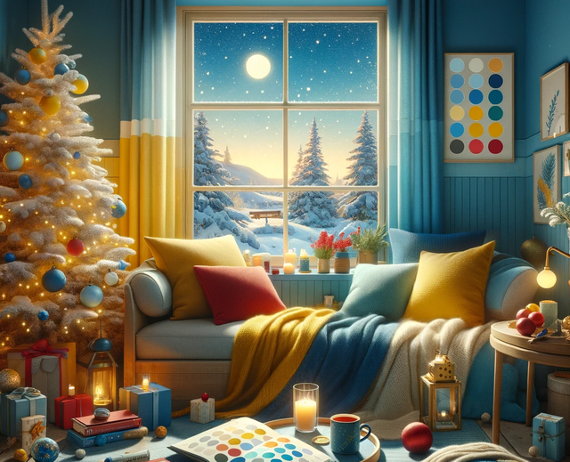 a christmas decorated room in reservio colours