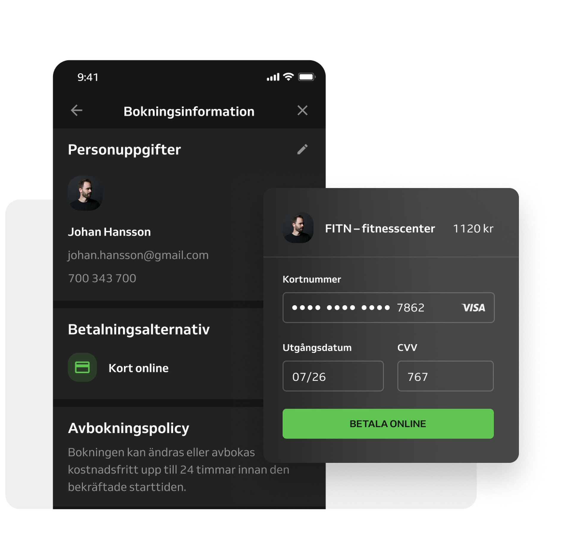 Bokningsinformation i branded app