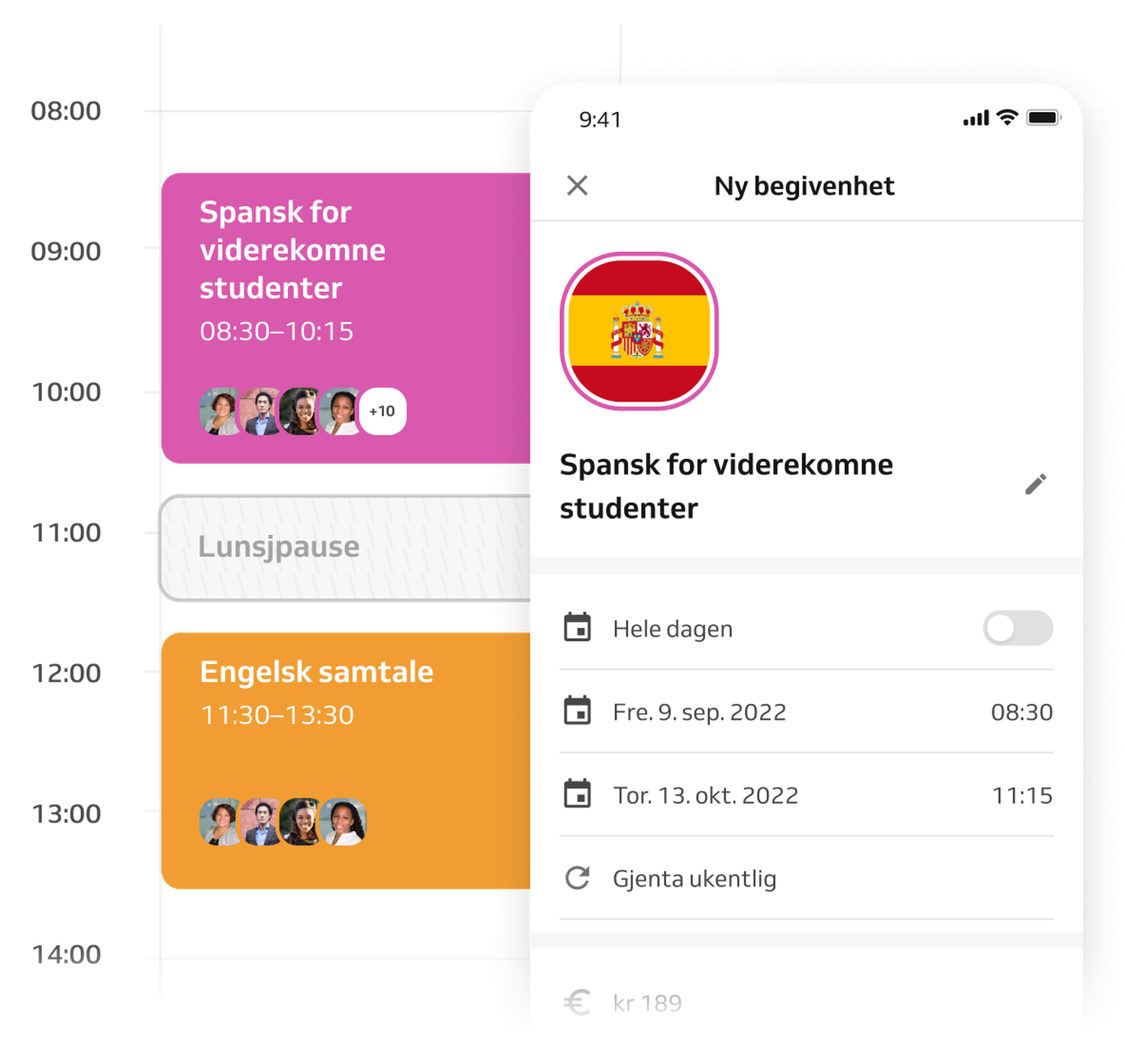 Event and class scheduling in calendar