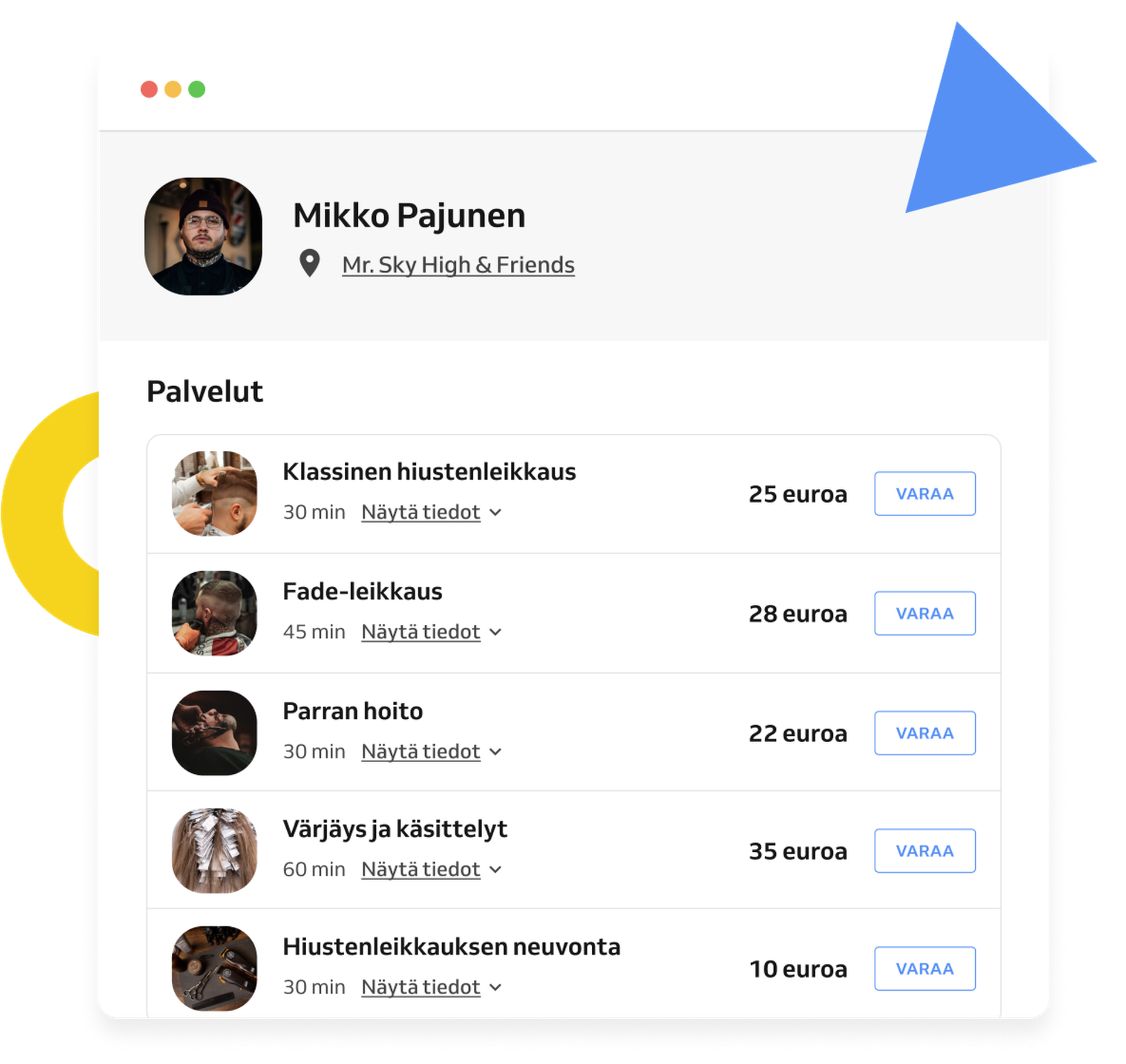 Varaussivuston palvelut