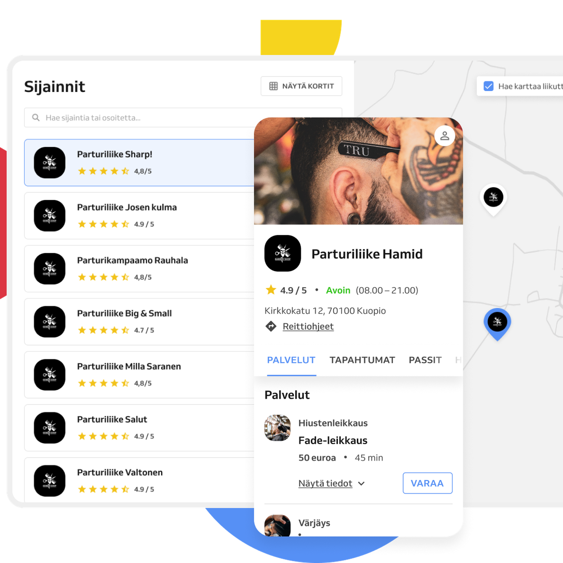 parturiliikkeiden sijainnit
