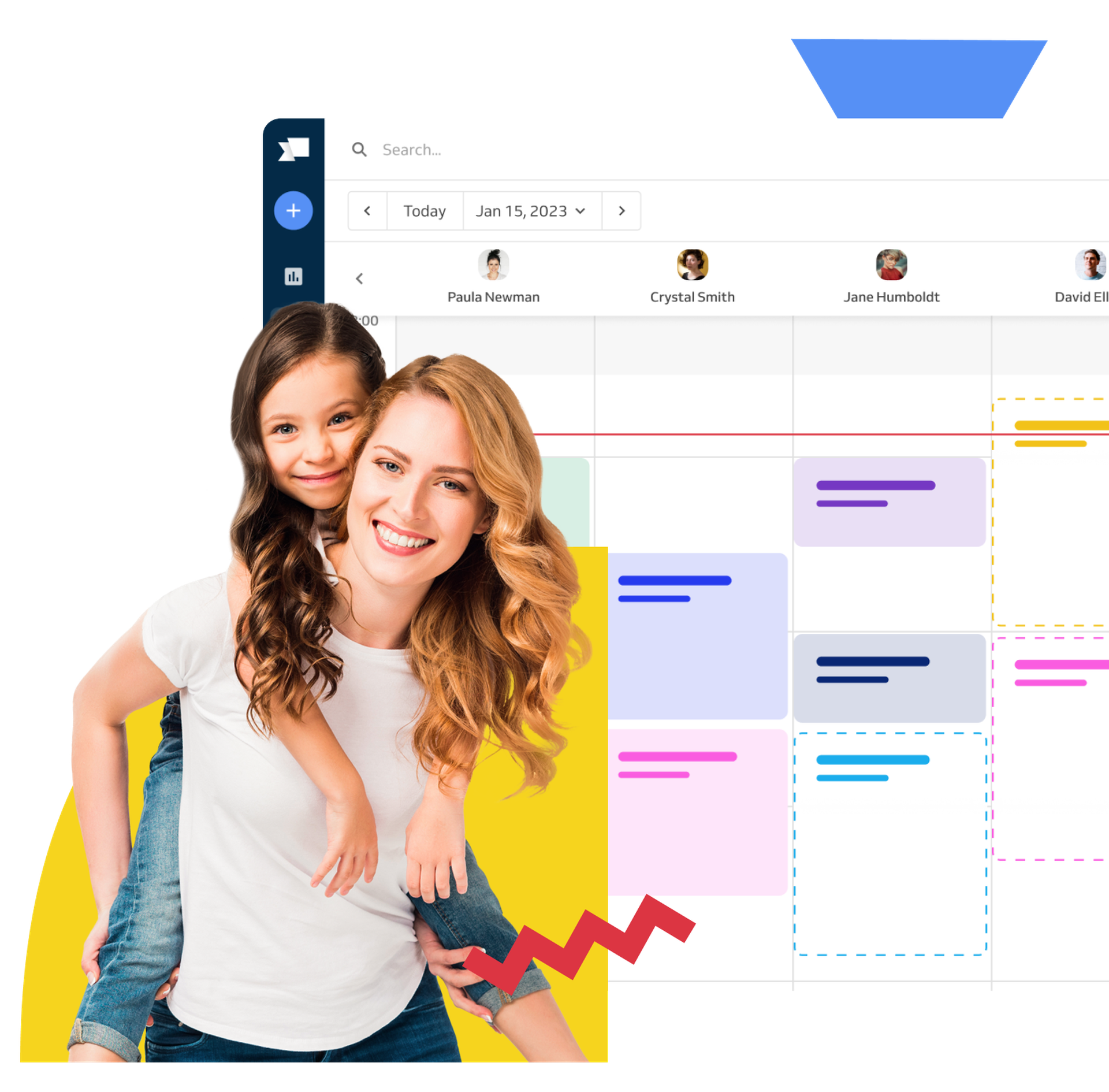 Parent with child and calendar behind them