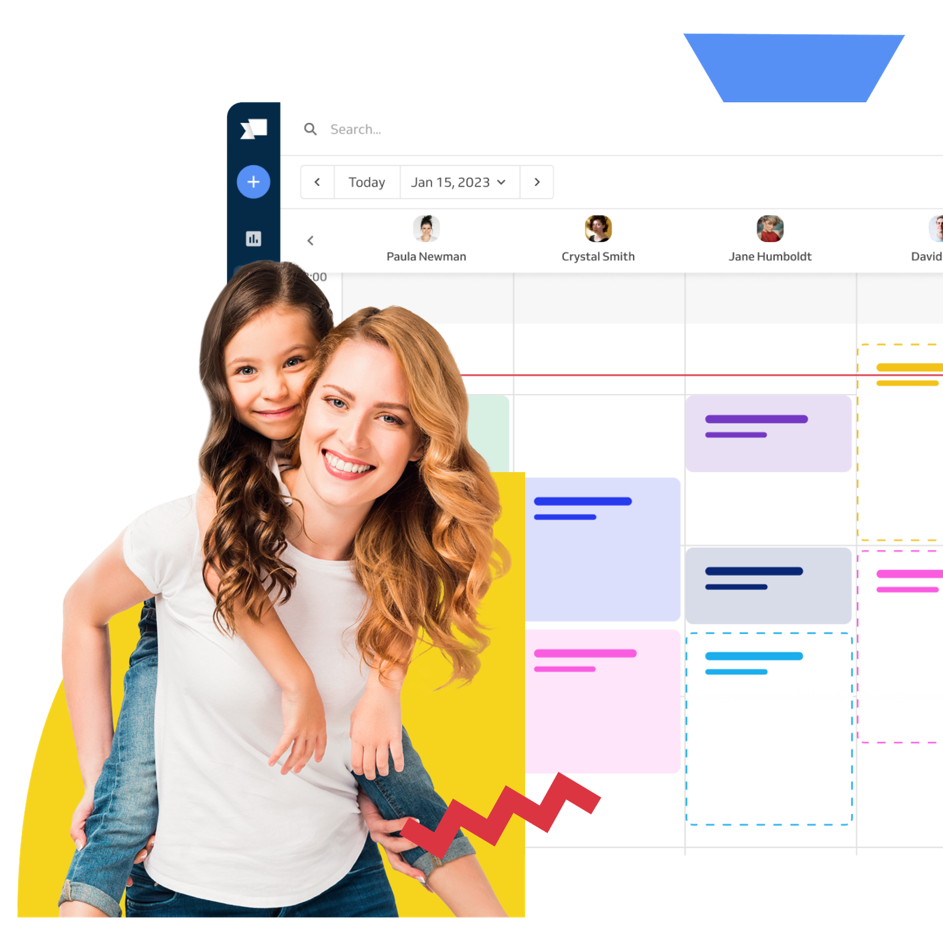 Parent with child and calendar behind them