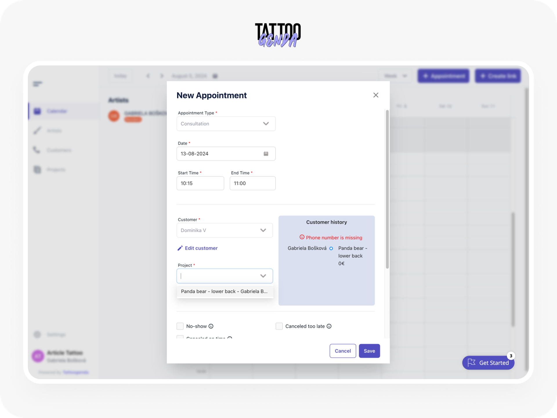 tattoogenda scheduling software
