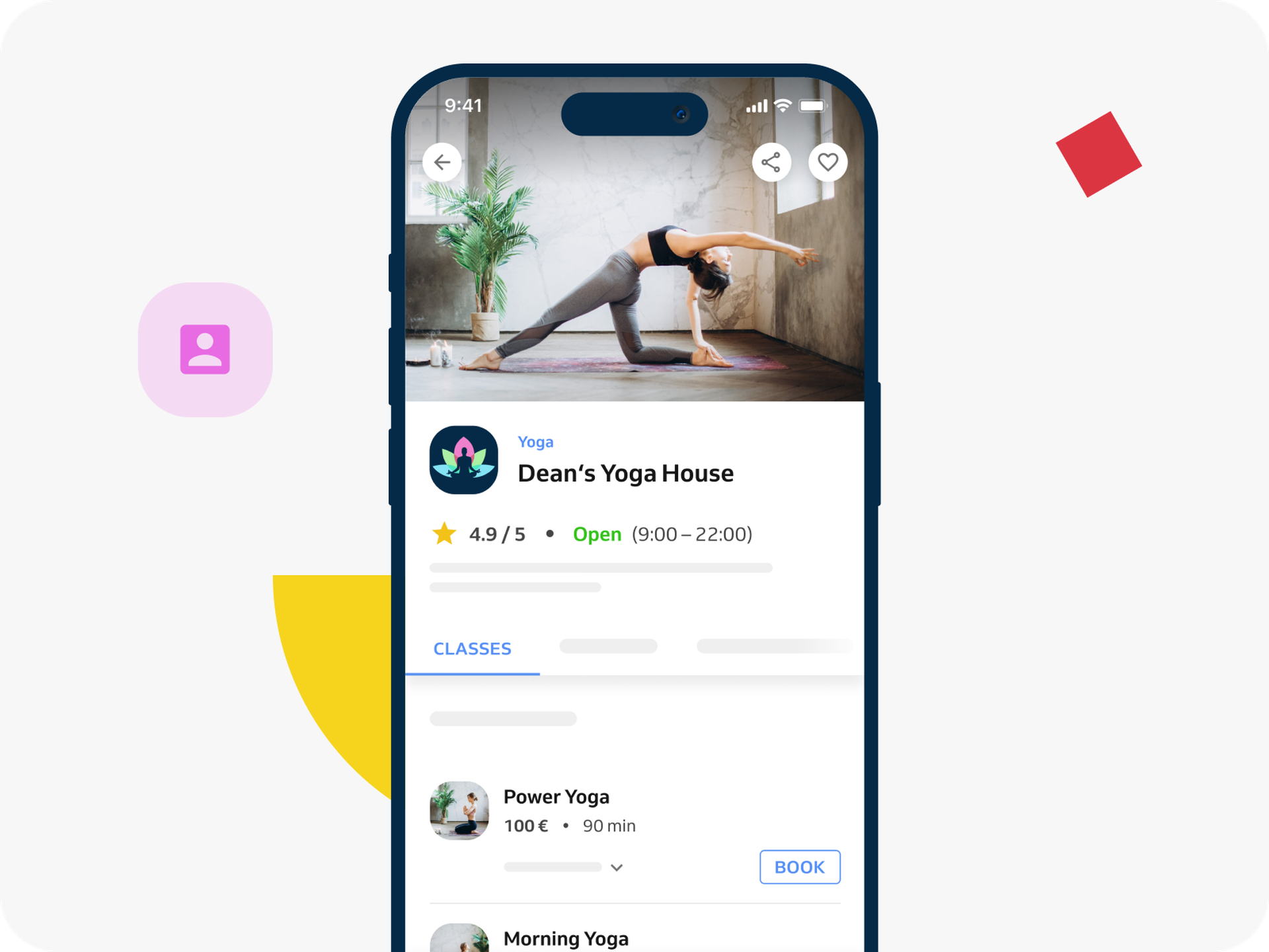 yoga studion booking website on mobile