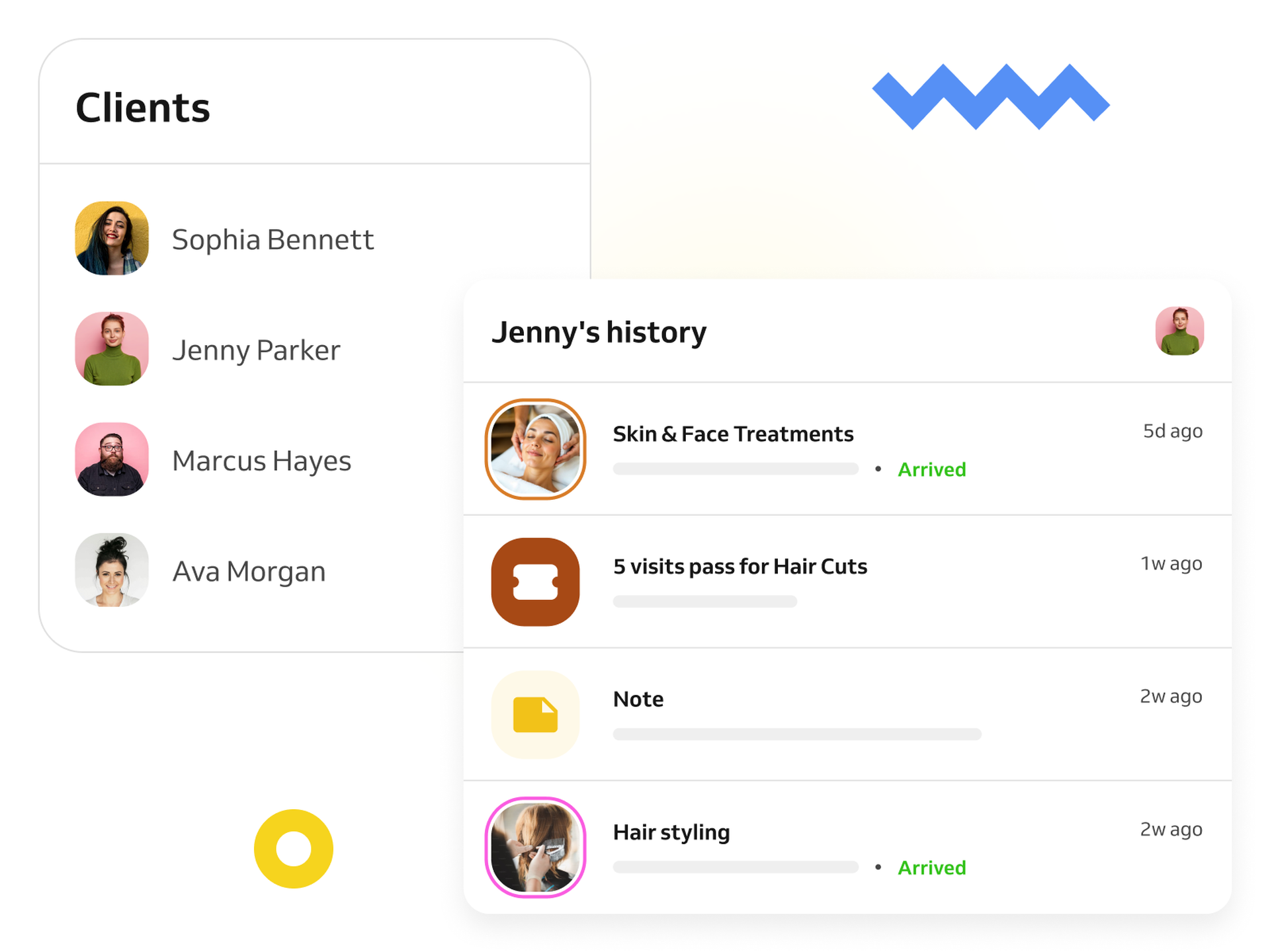 Client list and appointment history in a booking system