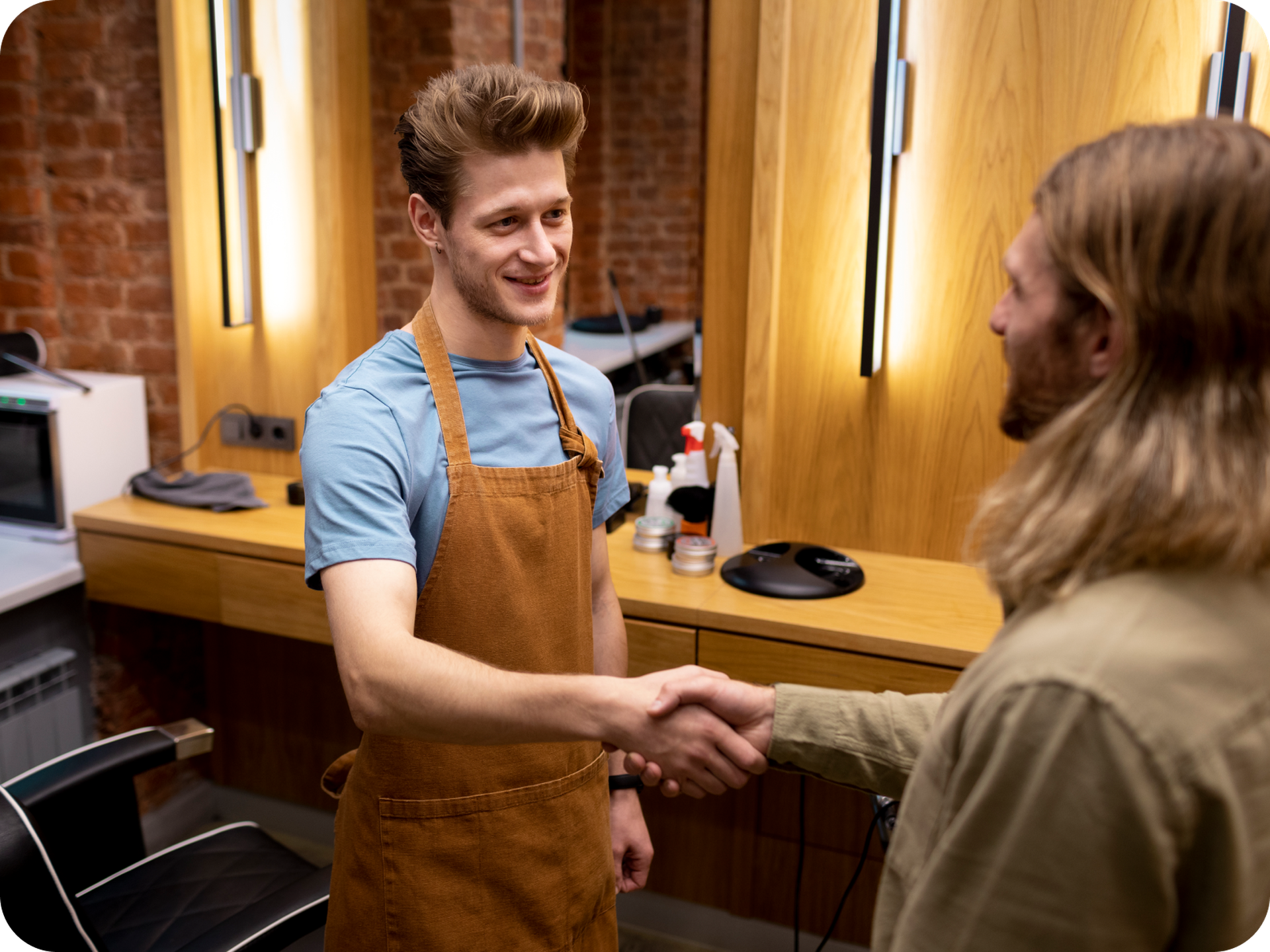 barber greeting customer