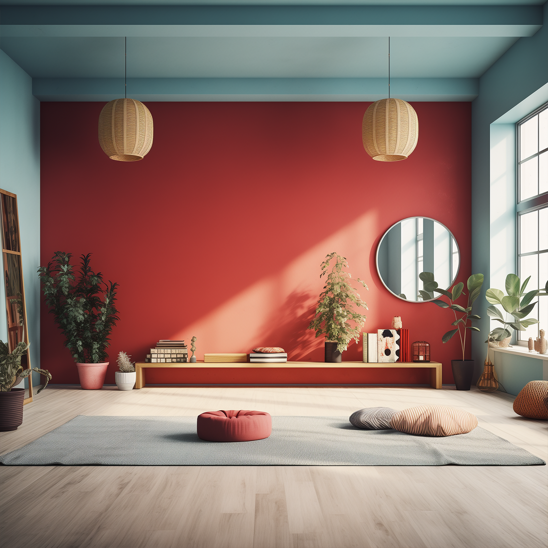 yoga studio with red wall