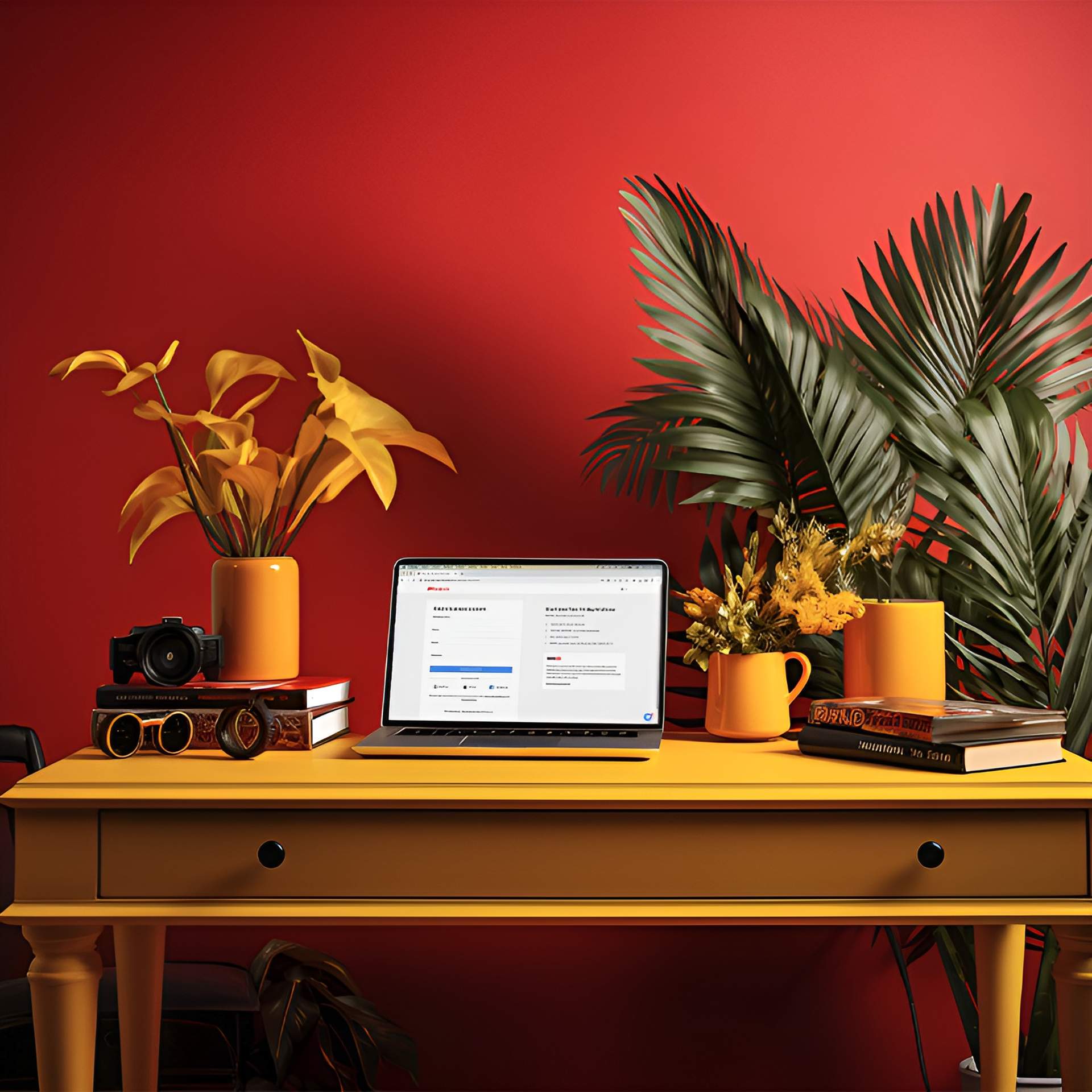 workspace with laptop with booking software on screen