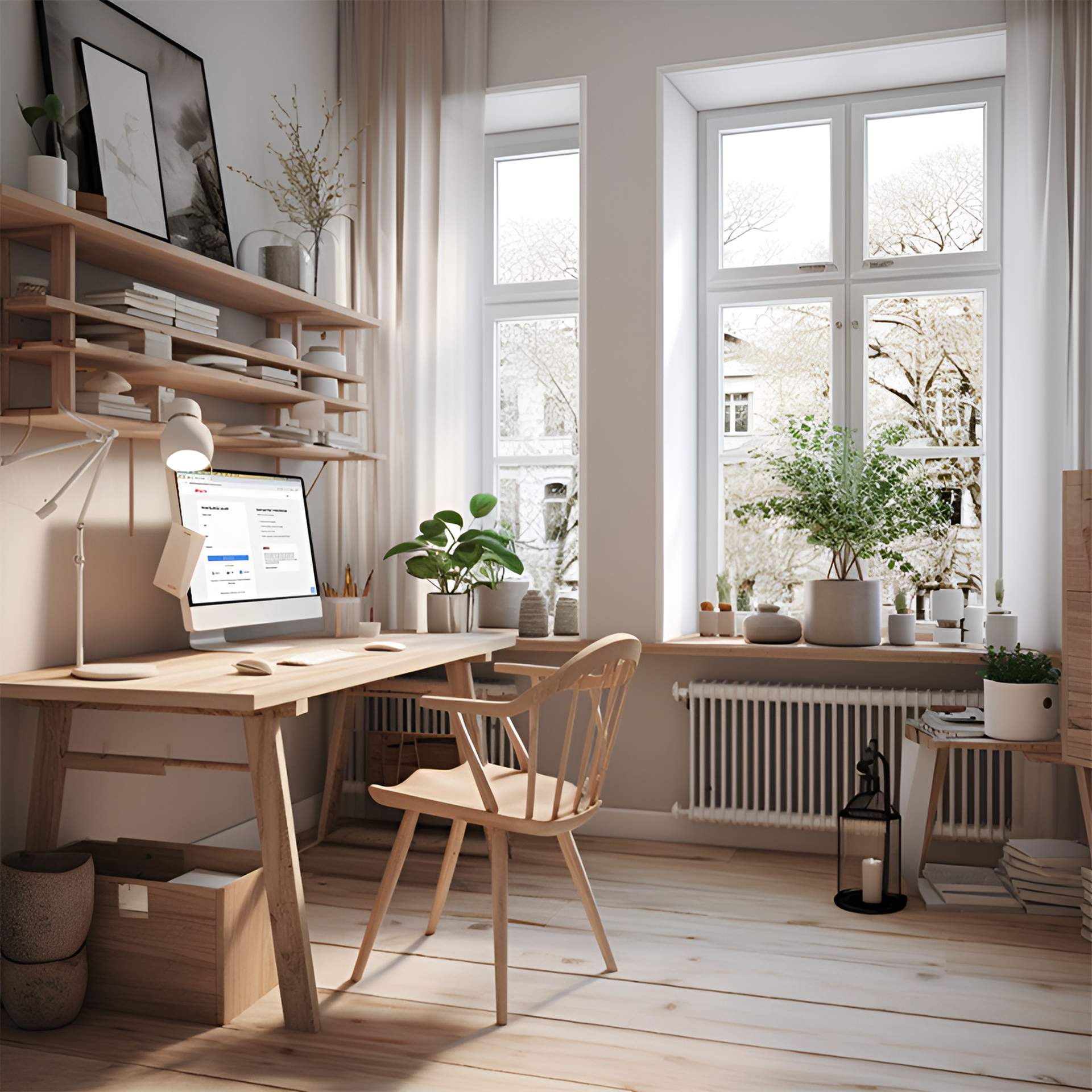 Room with computer on the table with booking website