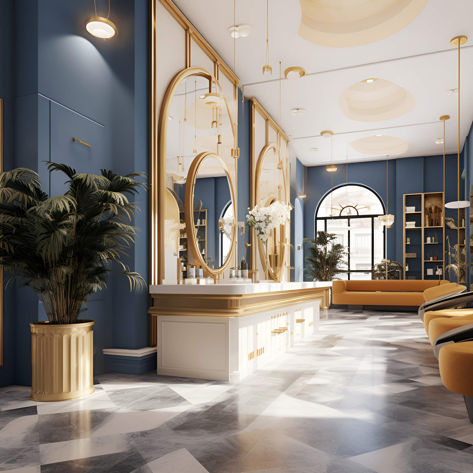 beauty salon interior with gold elements