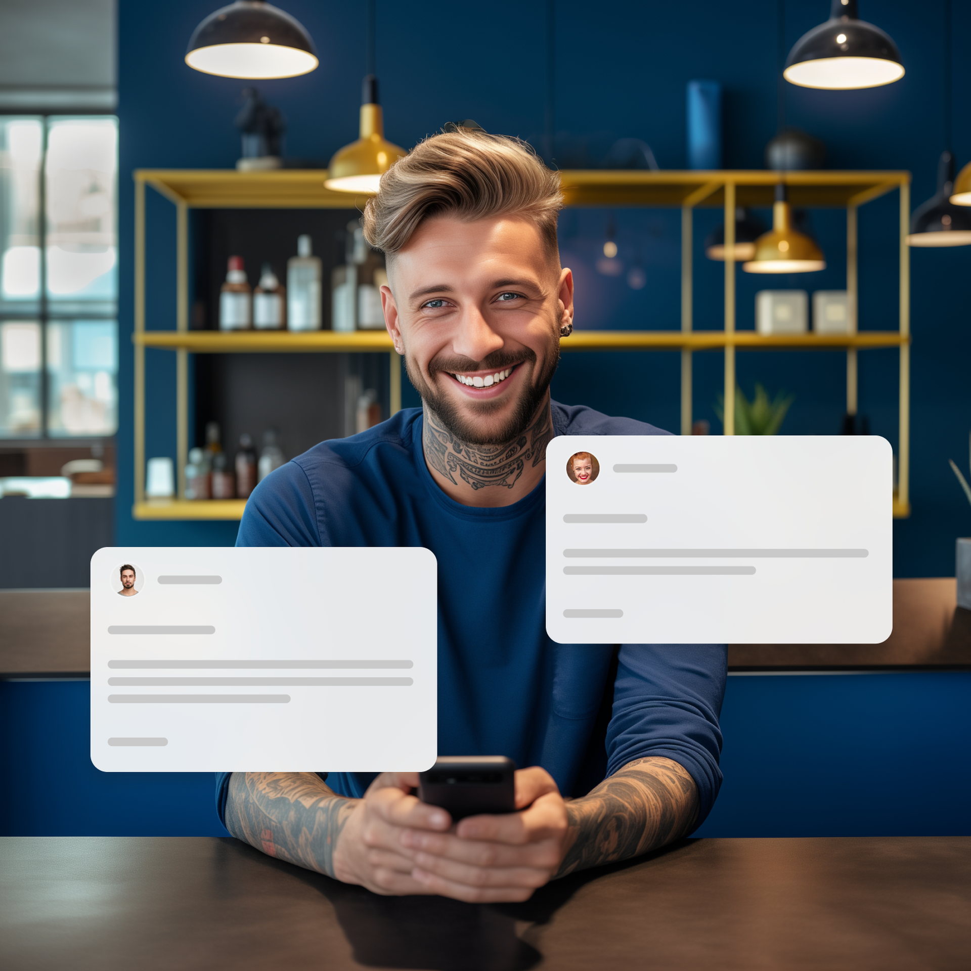 A smiling man and notification graphics