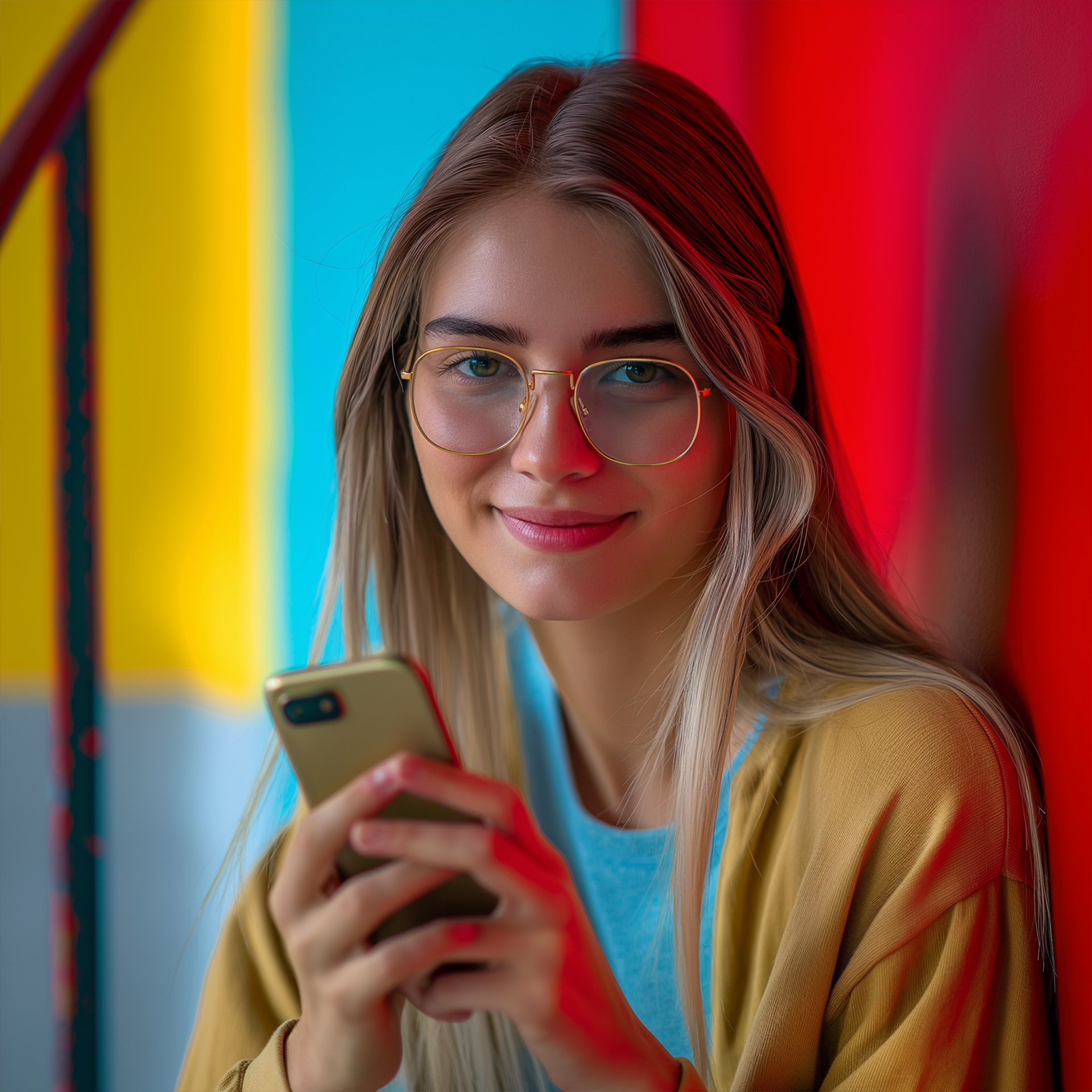 Happy woman with mobile