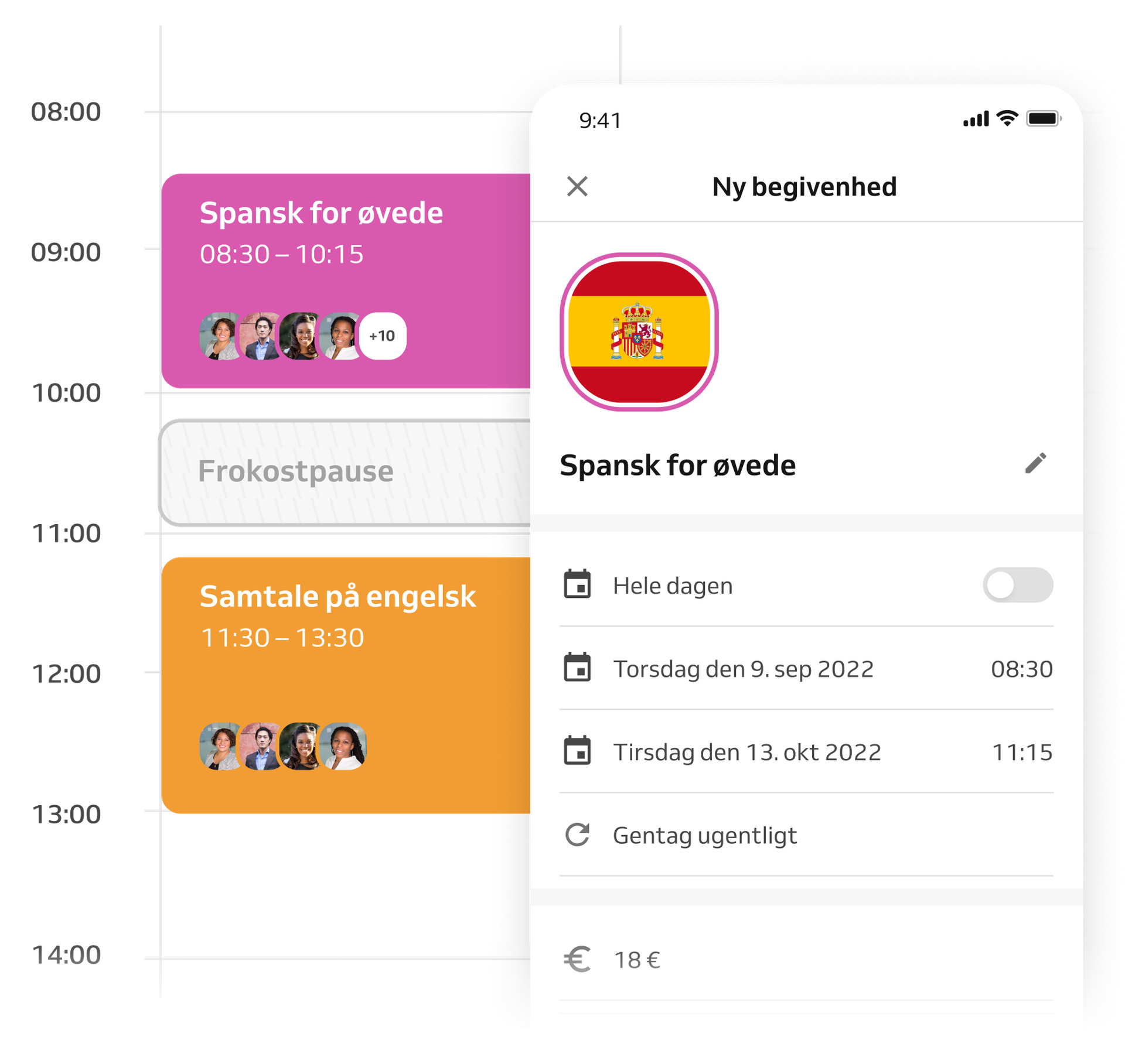 Begivenheds- og holdplanlægning i kalenderen
