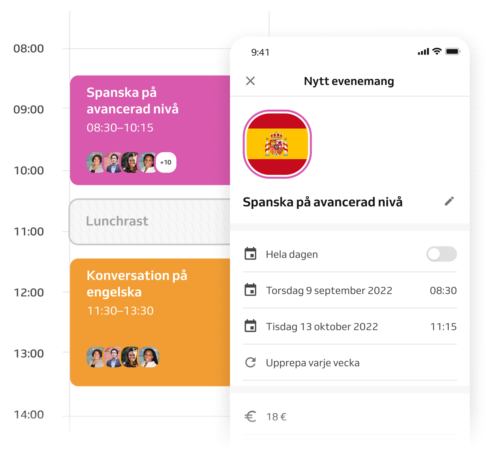 Evenemangs- och klassbokning i kalendern