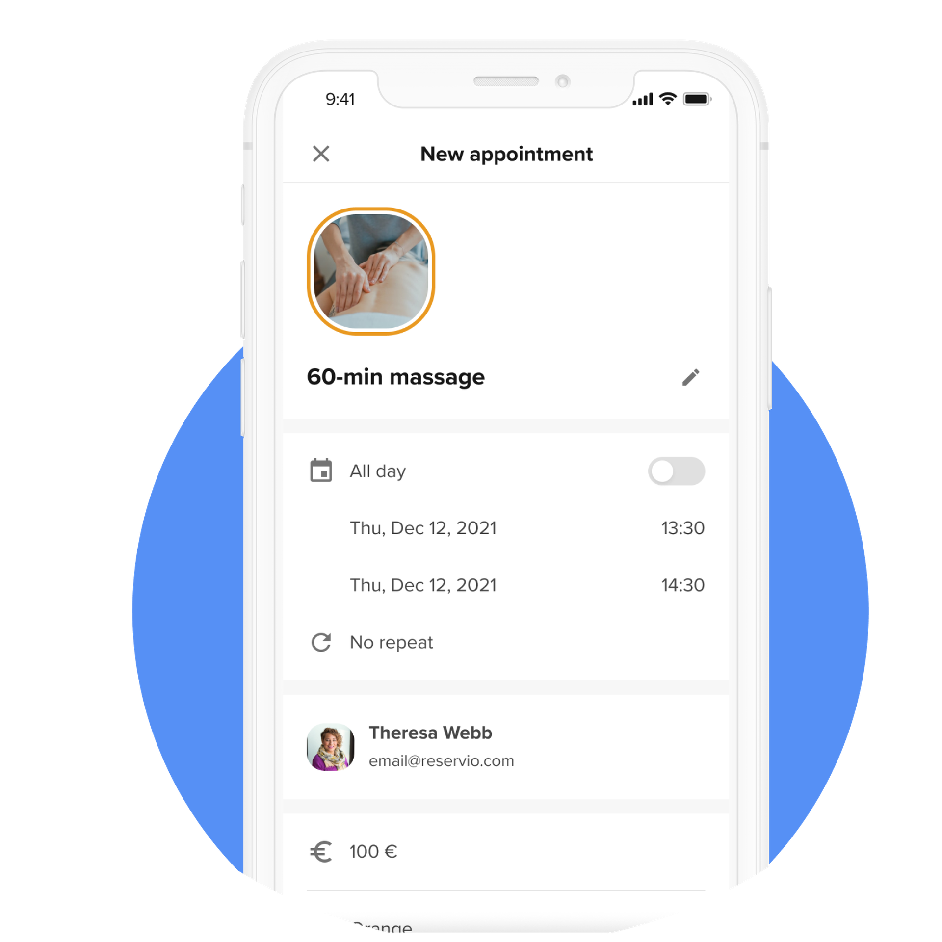 Mockup of creating appointment