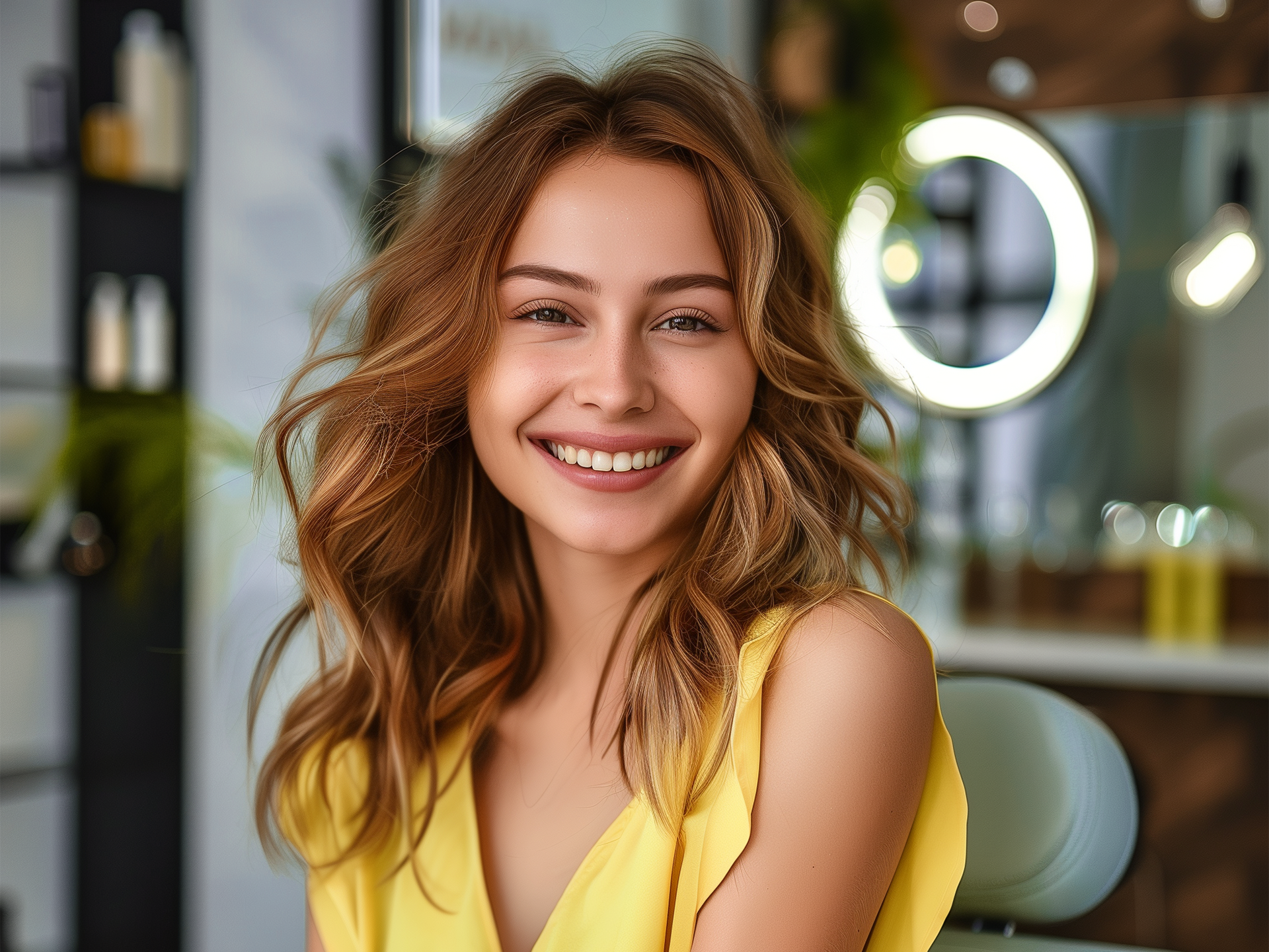 Happy woman in hair salon
