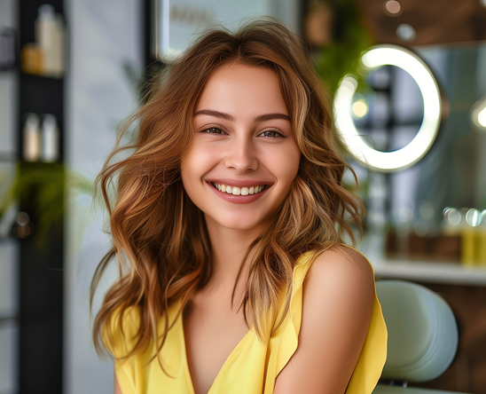 Happy woman in hair salon
