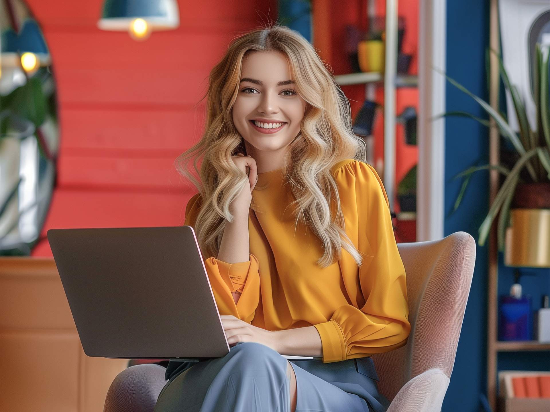 Happy woman with comuper