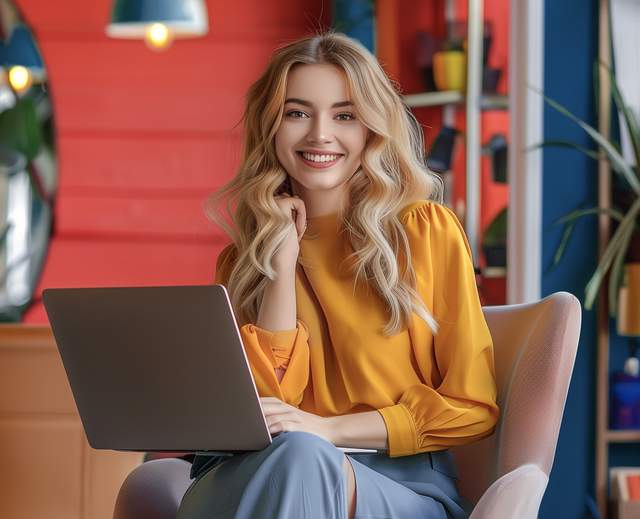 Happy woman with comuper