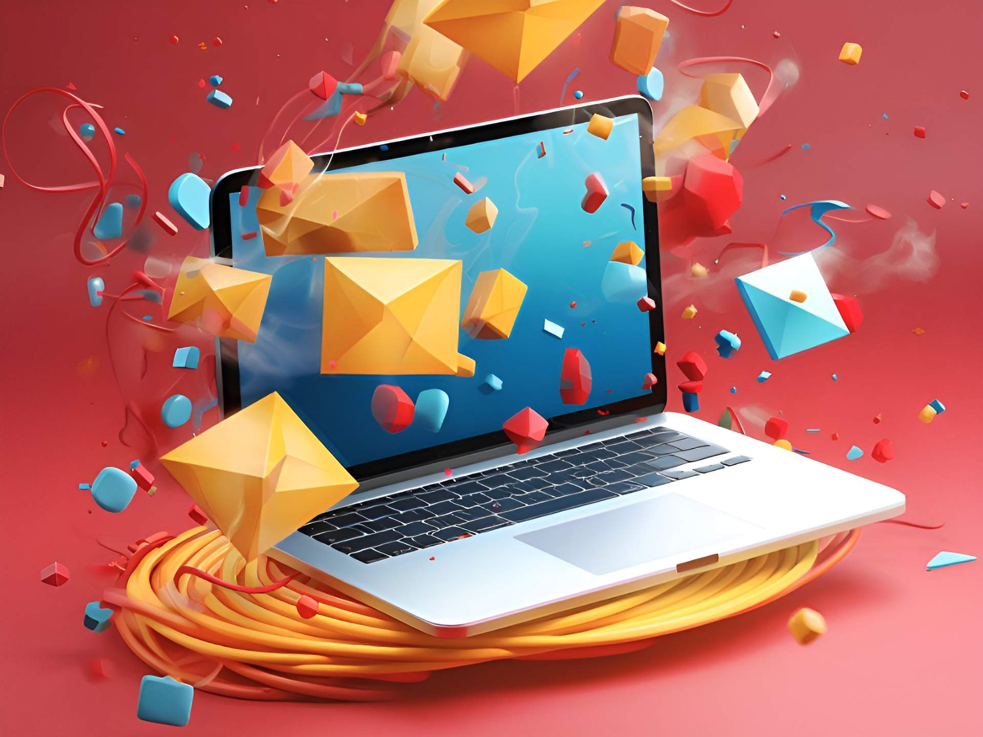 laptop with email reminders on red background