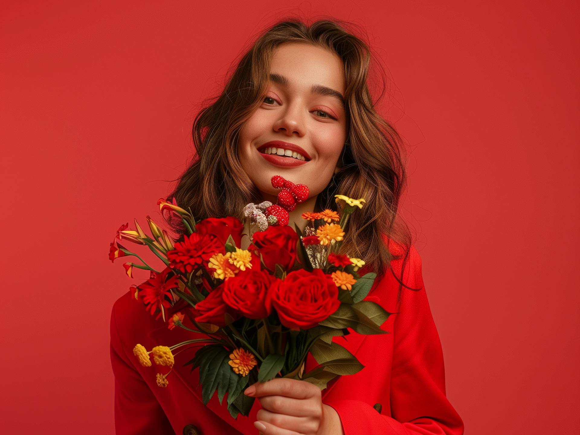 Smiling woman with flowers