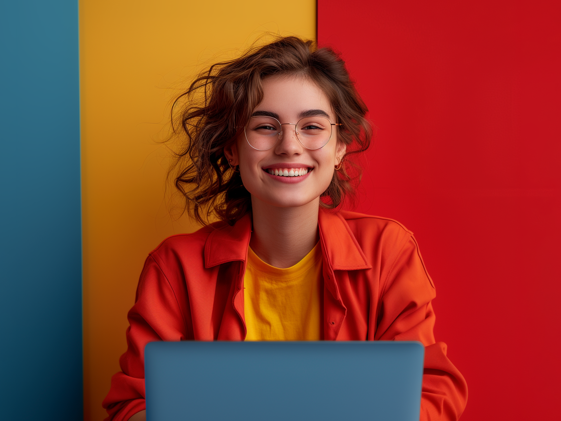 Happy woman with computer