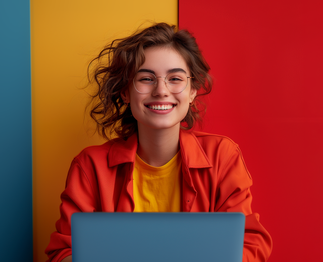 Happy woman with computer