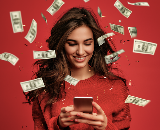 money showering a woman