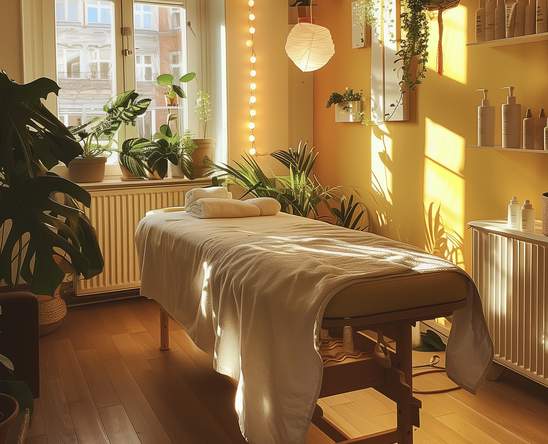 Massage table in comfy room